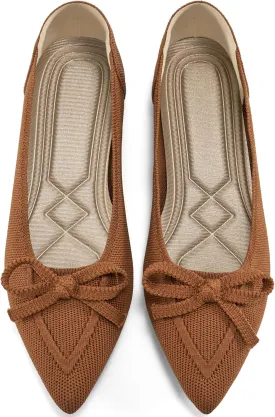 Ablanczoom Ballet Flats Shoes for Women: Dressy Pointed Toe Bow Knit Flats Comfortable Slip On Work Business Shoes for Driving Dating Wedding