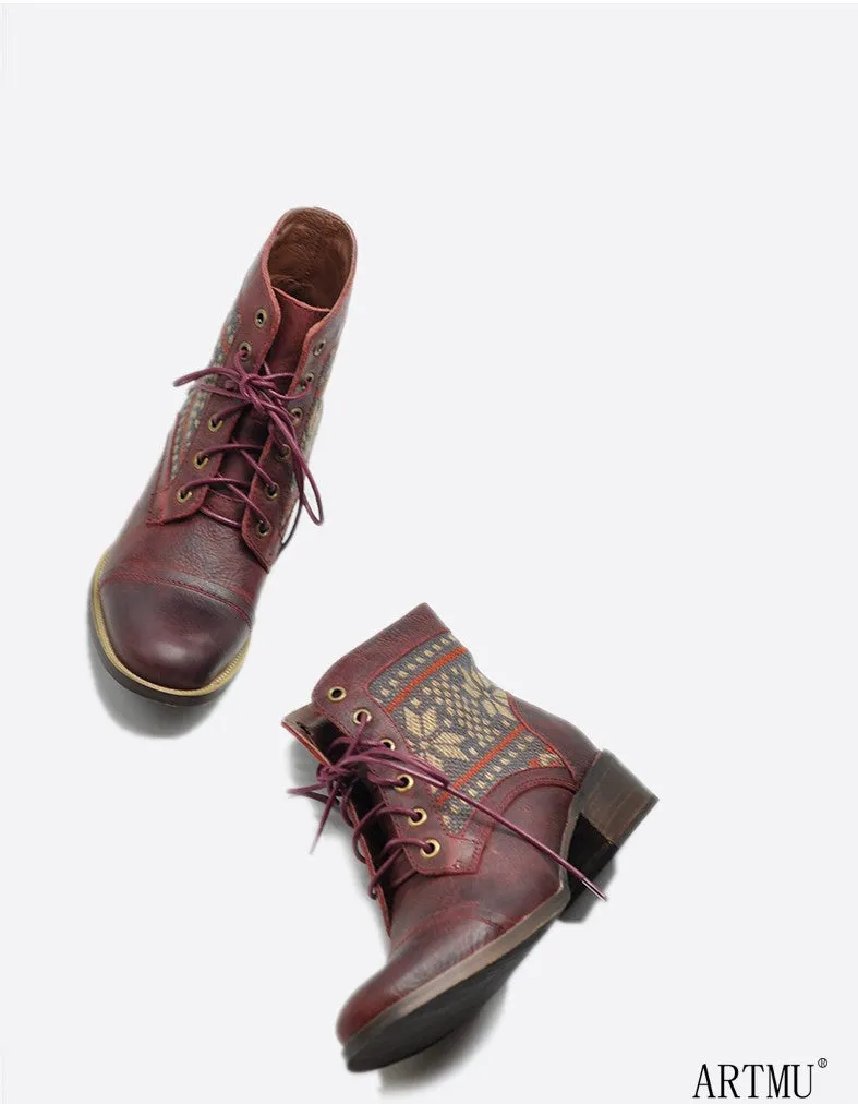 ARTMU LEATHER LACE UP BOOTS IN PRINT