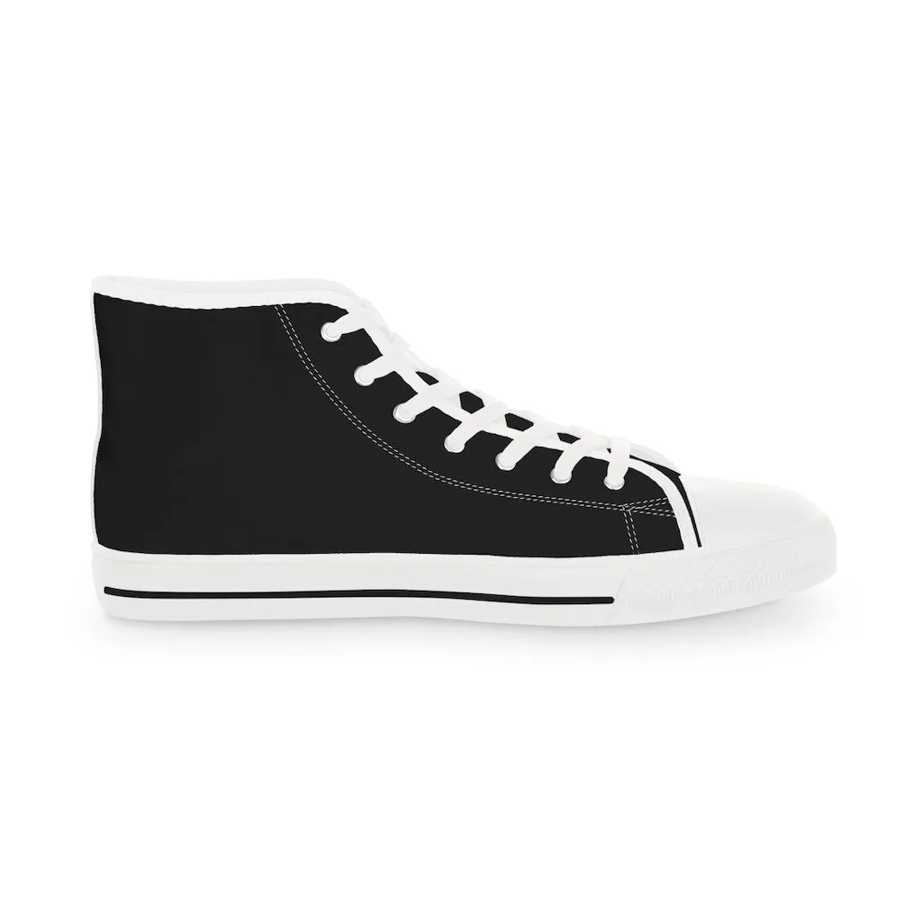 Black Color Men's High Tops, Modern Minimalist Best Men's High Top Sneakers (US Size: 5-14)