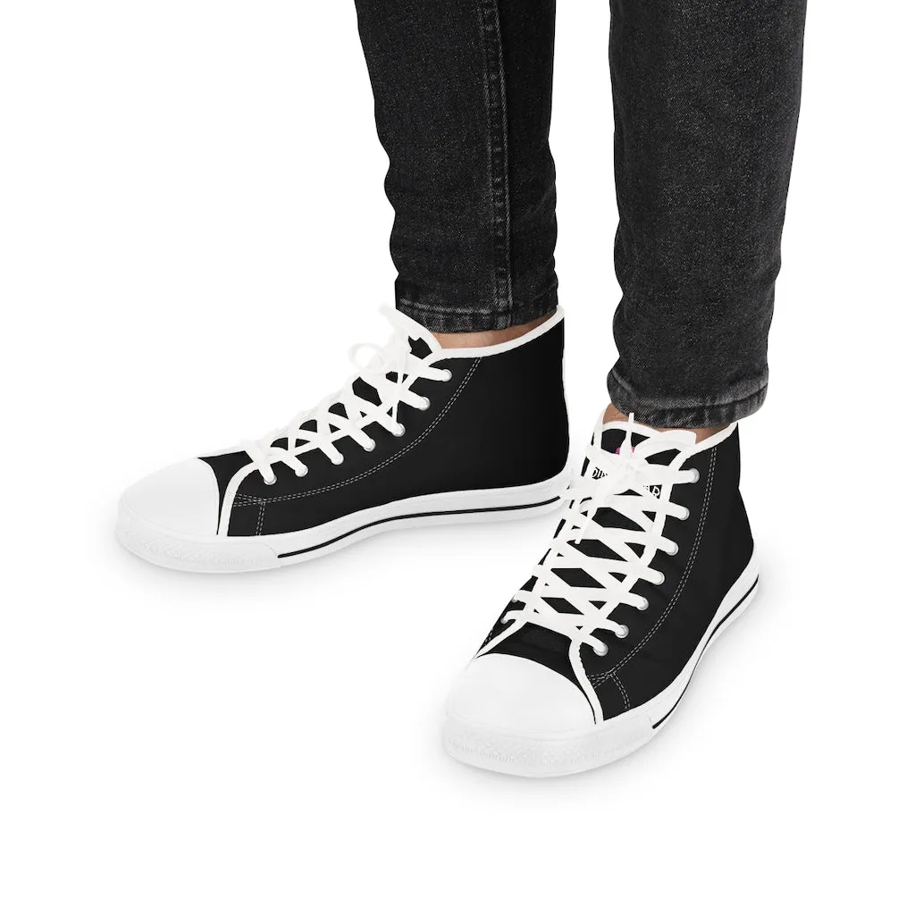 Black Color Men's High Tops, Modern Minimalist Best Men's High Top Sneakers (US Size: 5-14)