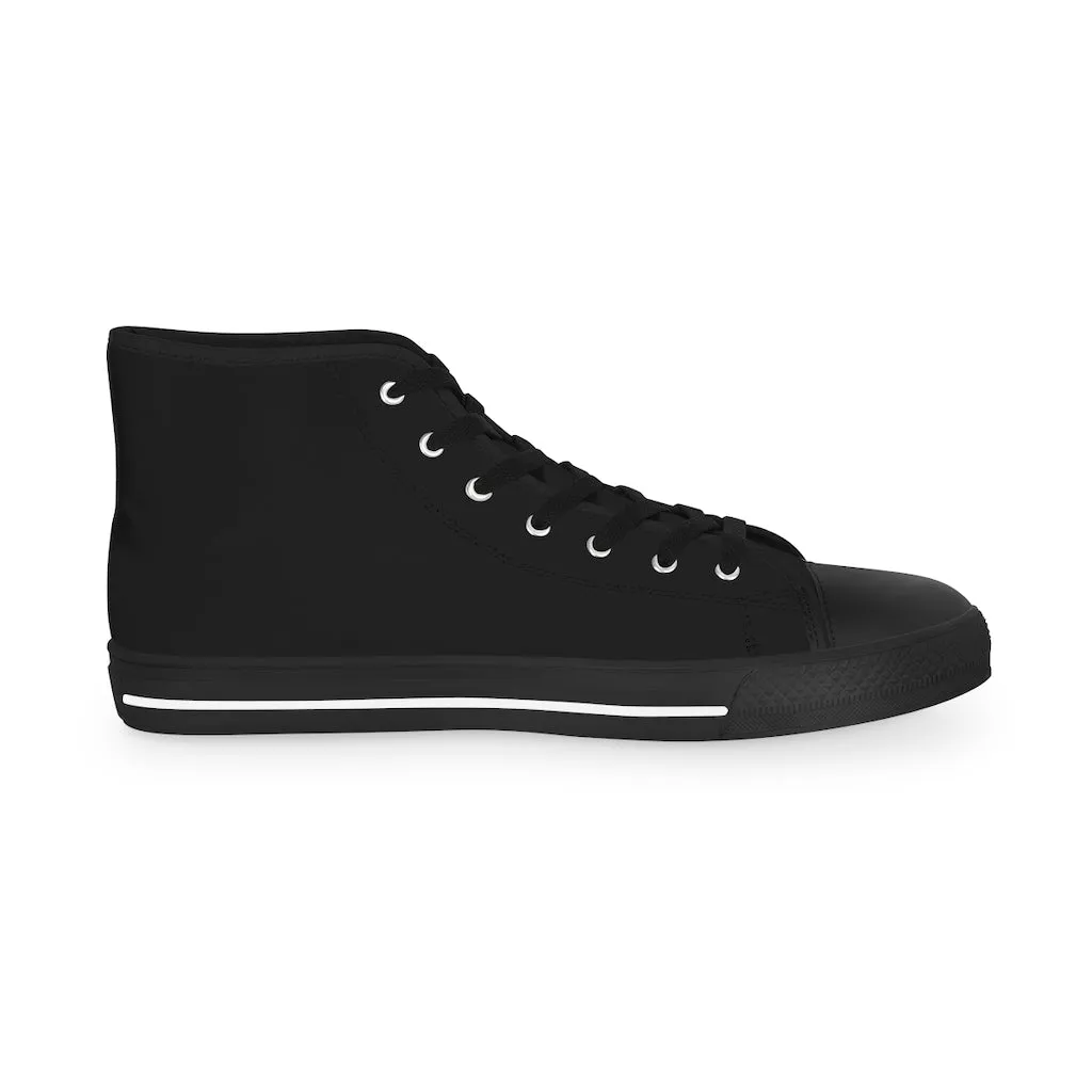 Black Color Men's High Tops, Modern Minimalist Best Men's High Top Sneakers (US Size: 5-14)