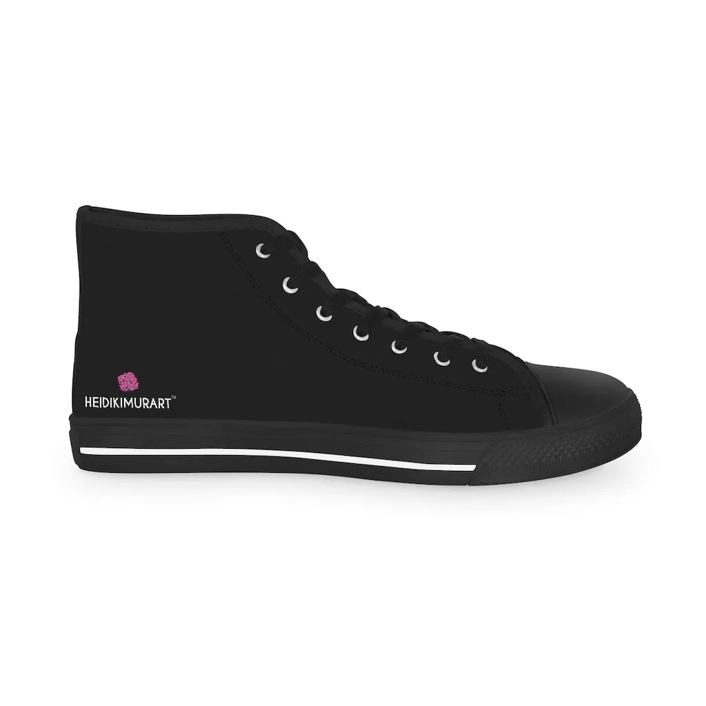 Black Color Men's High Tops, Modern Minimalist Best Men's High Top Sneakers (US Size: 5-14)