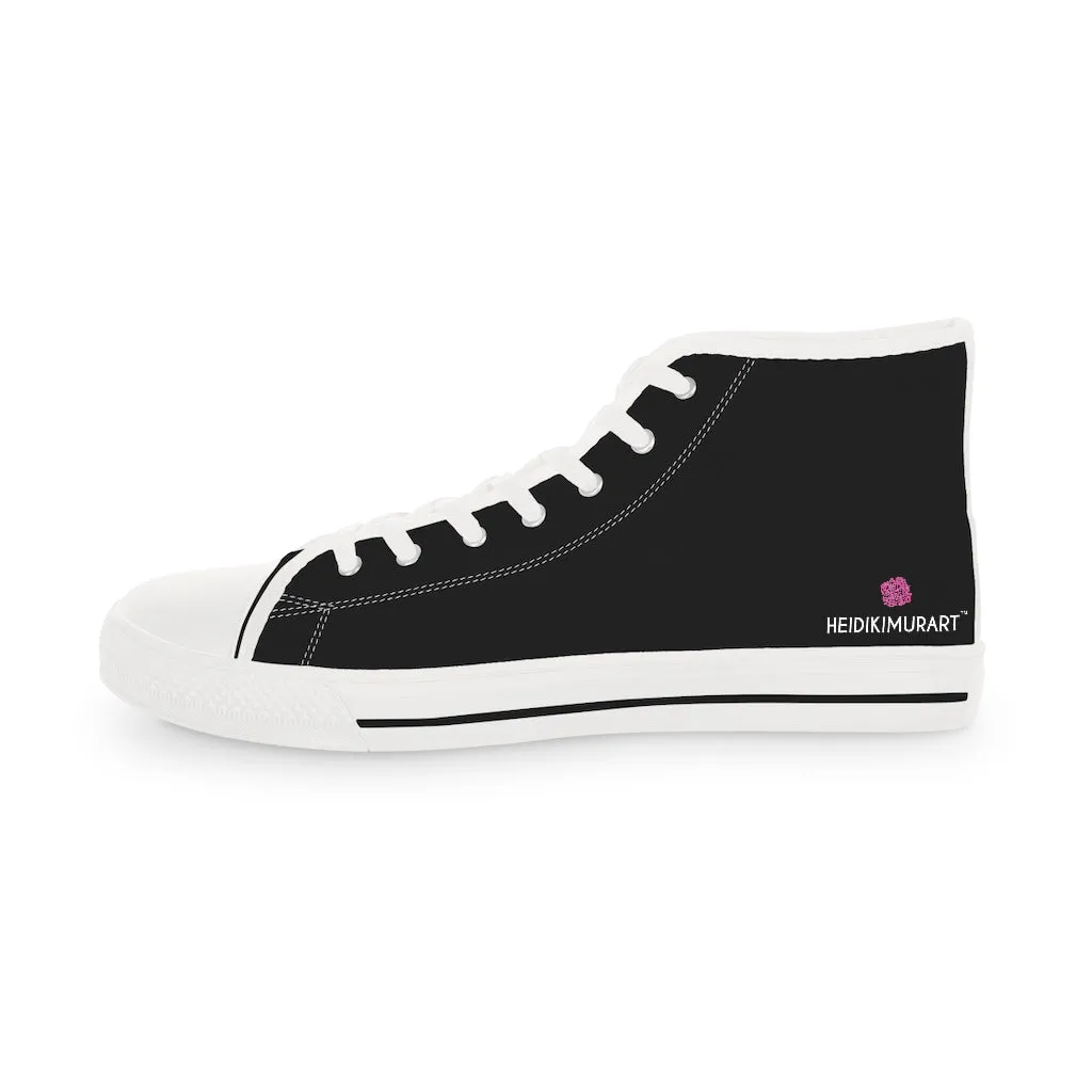 Black Color Men's High Tops, Modern Minimalist Best Men's High Top Sneakers (US Size: 5-14)