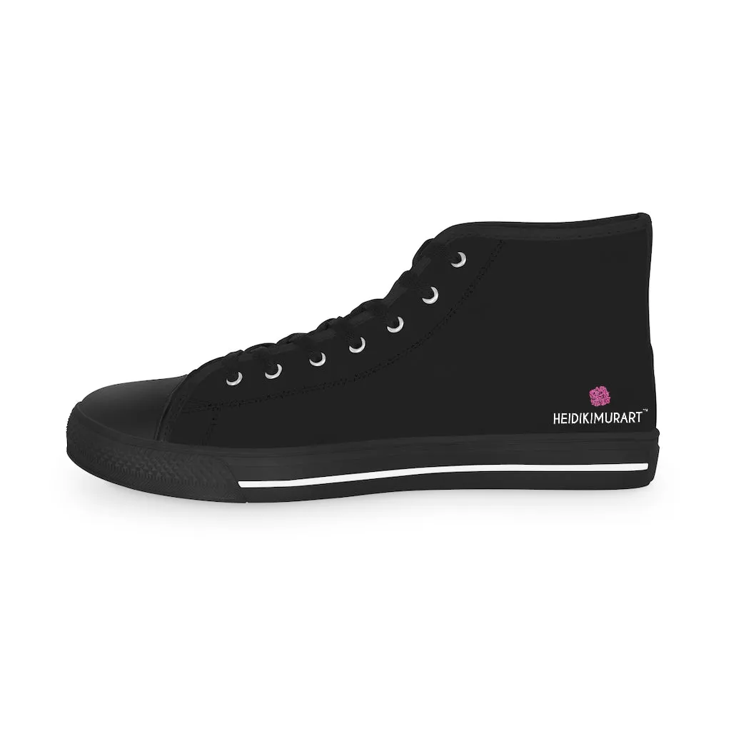 Black Color Men's High Tops, Modern Minimalist Best Men's High Top Sneakers (US Size: 5-14)