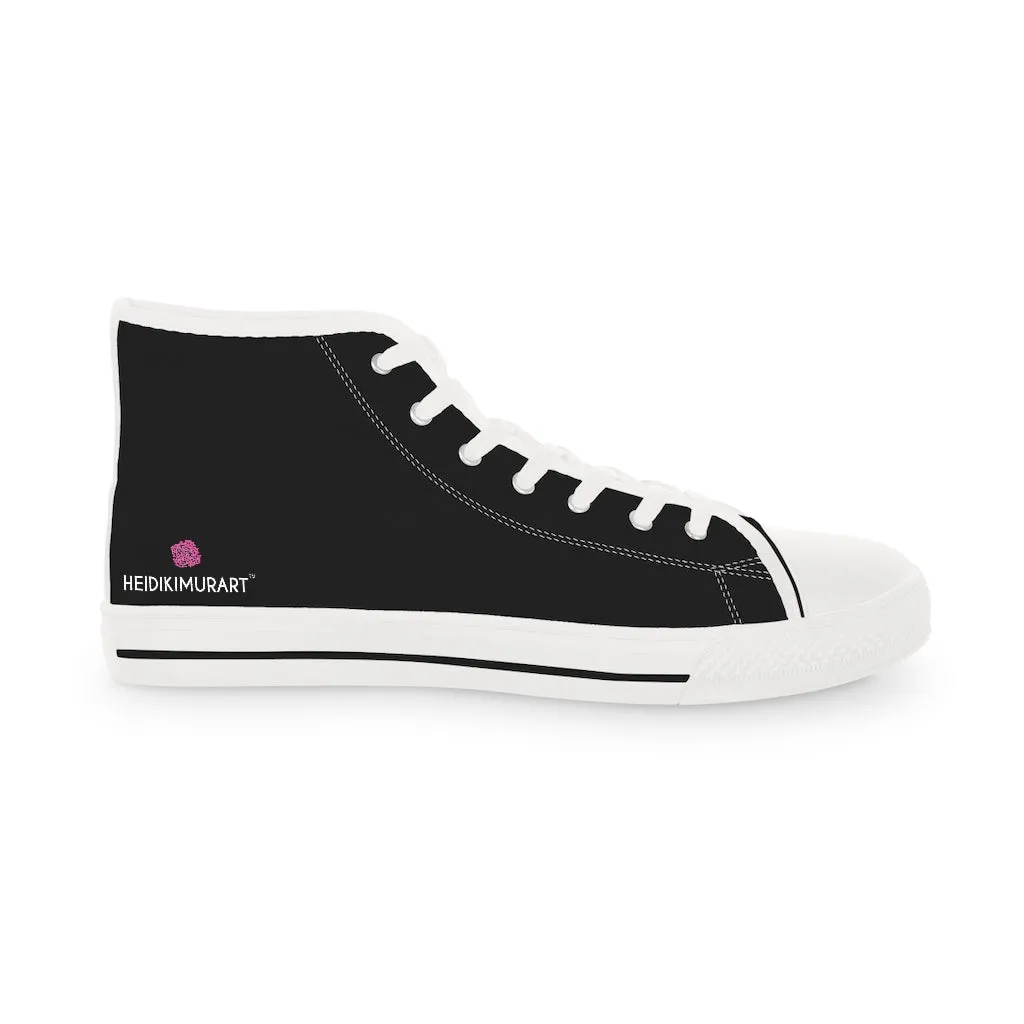 Black Color Men's High Tops, Modern Minimalist Best Men's High Top Sneakers (US Size: 5-14)
