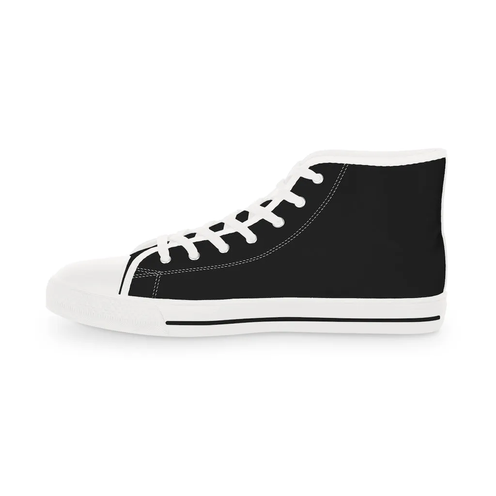 Black Color Men's High Tops, Modern Minimalist Best Men's High Top Sneakers (US Size: 5-14)