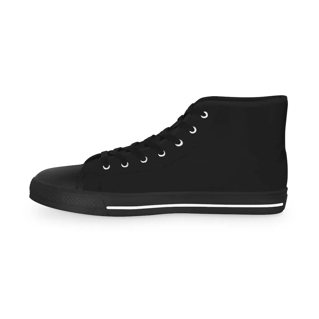 Black Color Men's High Tops, Modern Minimalist Best Men's High Top Sneakers (US Size: 5-14)