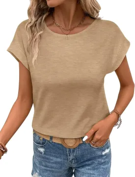 Bliwov Womens T Shirts Spring Summer Tops Cap Sleeve Crew Neck Casual Business Dressy Blouses Beach Clothes Fashion Outfits