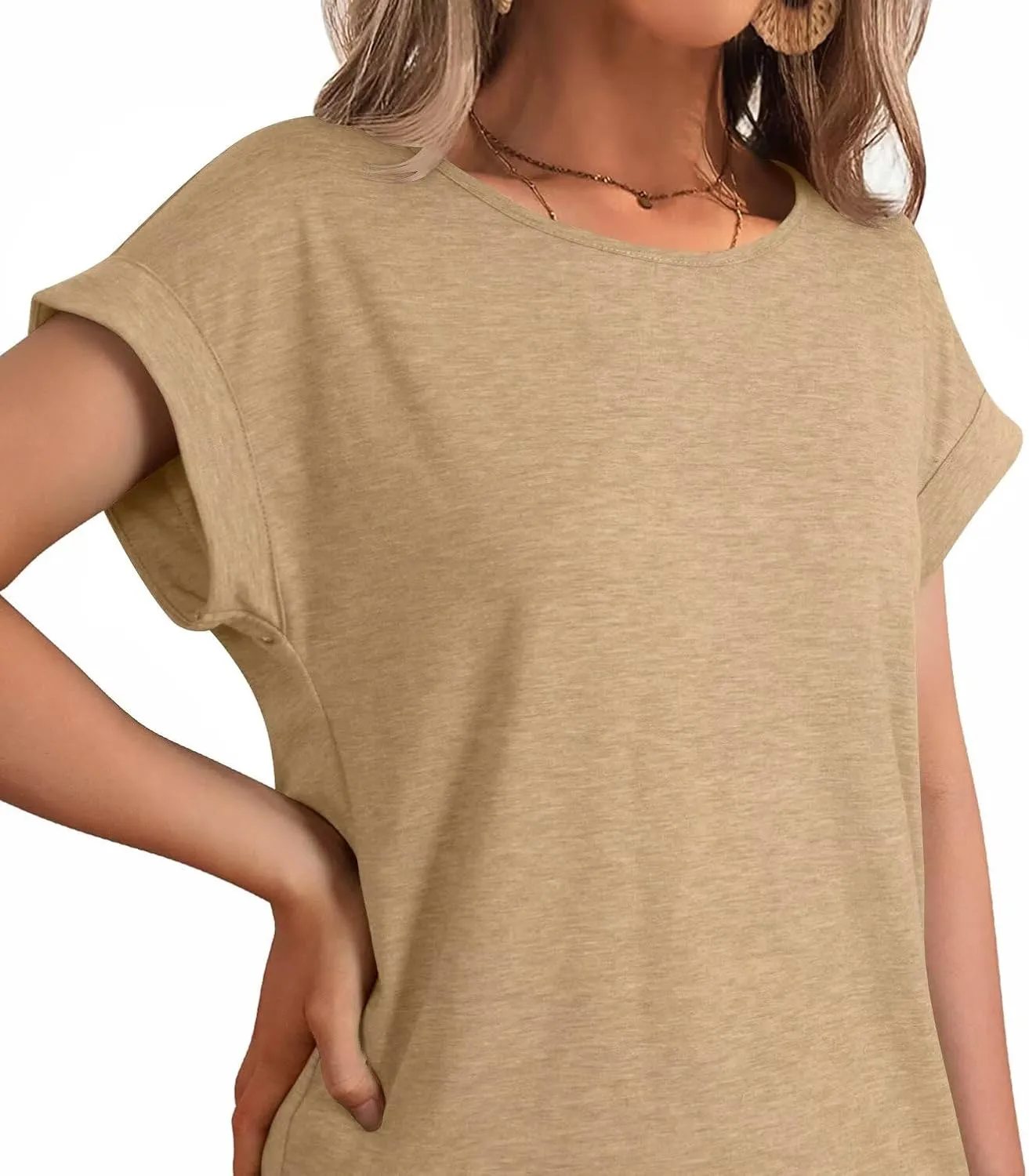Bliwov Womens T Shirts Spring Summer Tops Cap Sleeve Crew Neck Casual Business Dressy Blouses Beach Clothes Fashion Outfits