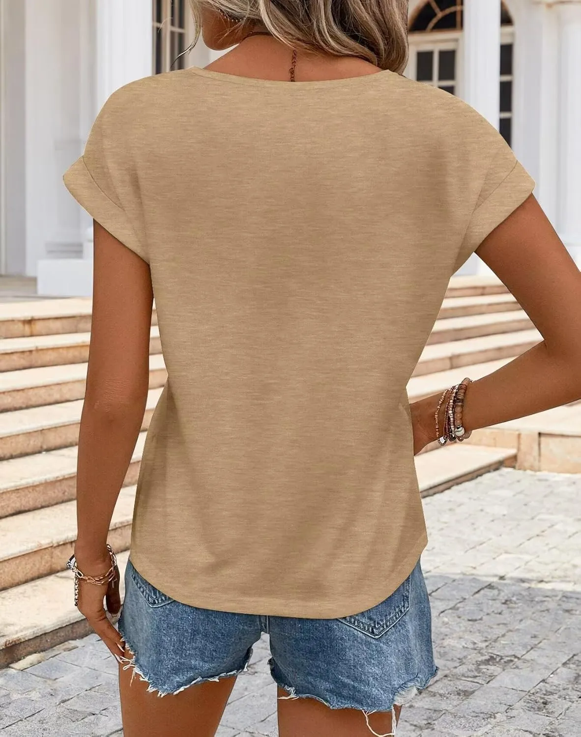Bliwov Womens T Shirts Spring Summer Tops Cap Sleeve Crew Neck Casual Business Dressy Blouses Beach Clothes Fashion Outfits