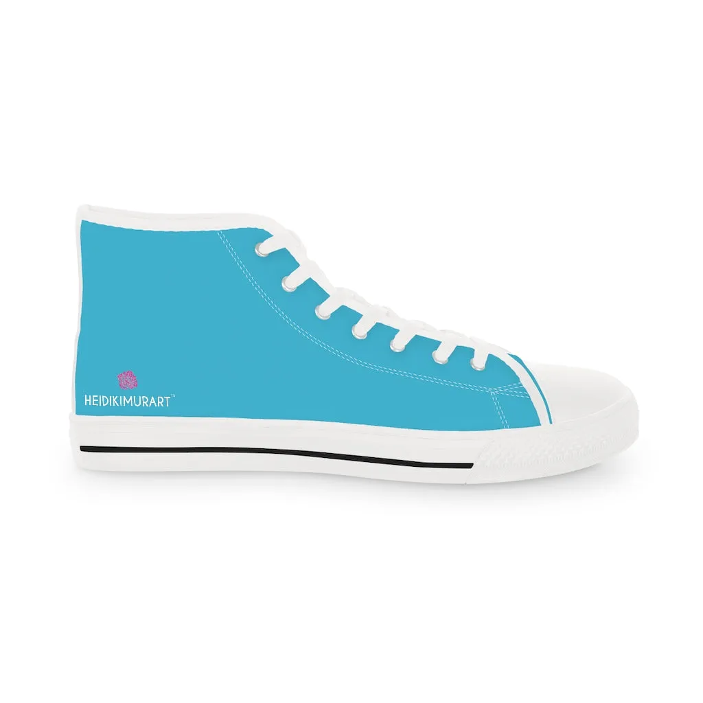 Blue Men's High Tops, Blue Color Modern Minimalist Best Men's High Top Sneakers (US Size: 5-14)