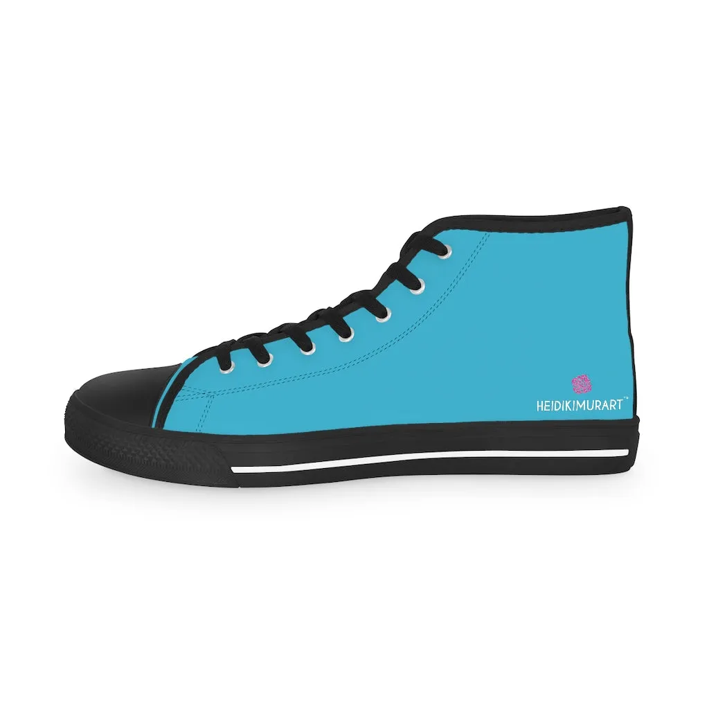 Blue Men's High Tops, Blue Color Modern Minimalist Best Men's High Top Sneakers (US Size: 5-14)