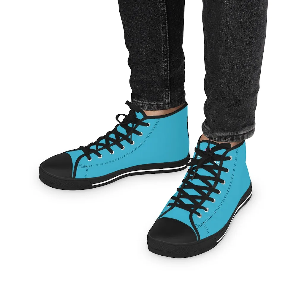 Blue Men's High Tops, Blue Color Modern Minimalist Best Men's High Top Sneakers (US Size: 5-14)