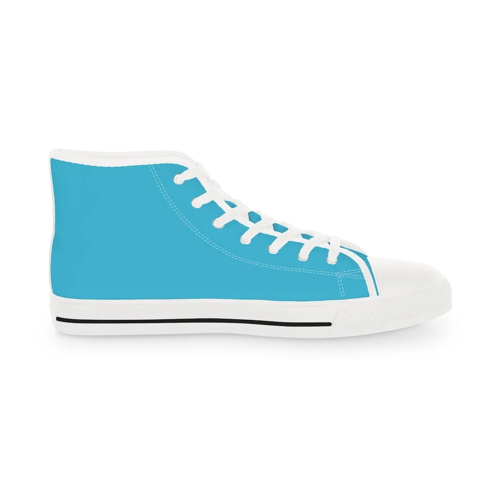 Blue Men's High Tops, Blue Color Modern Minimalist Best Men's High Top Sneakers (US Size: 5-14)