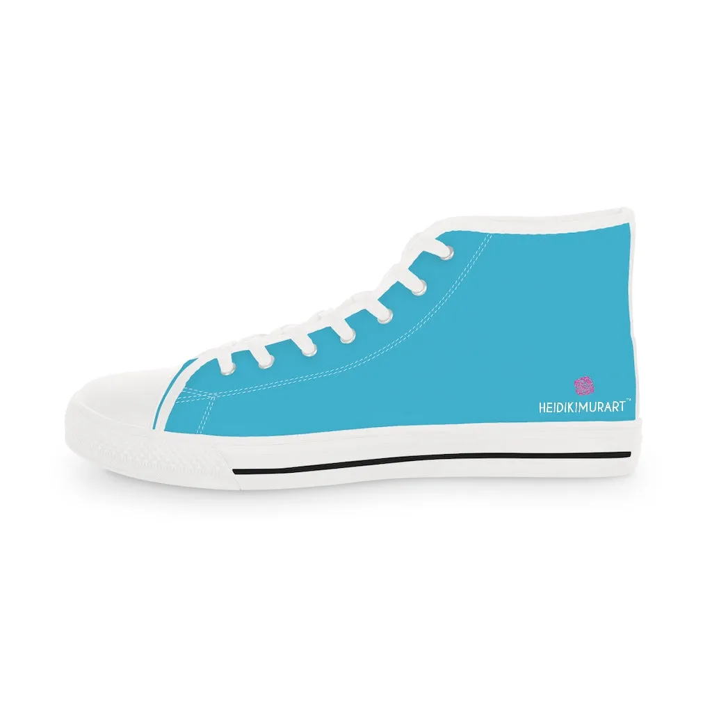Blue Men's High Tops, Blue Color Modern Minimalist Best Men's High Top Sneakers (US Size: 5-14)