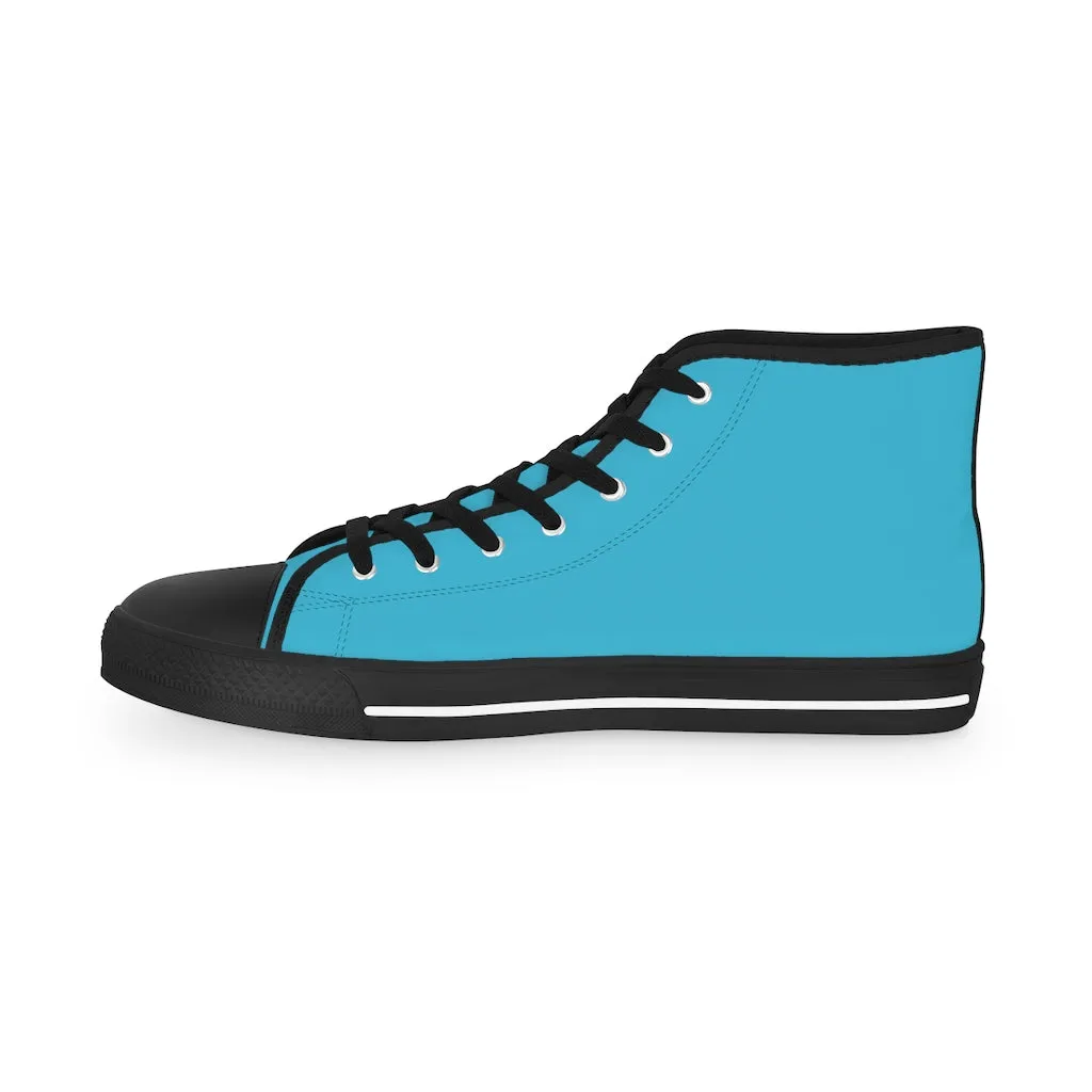 Blue Men's High Tops, Blue Color Modern Minimalist Best Men's High Top Sneakers (US Size: 5-14)