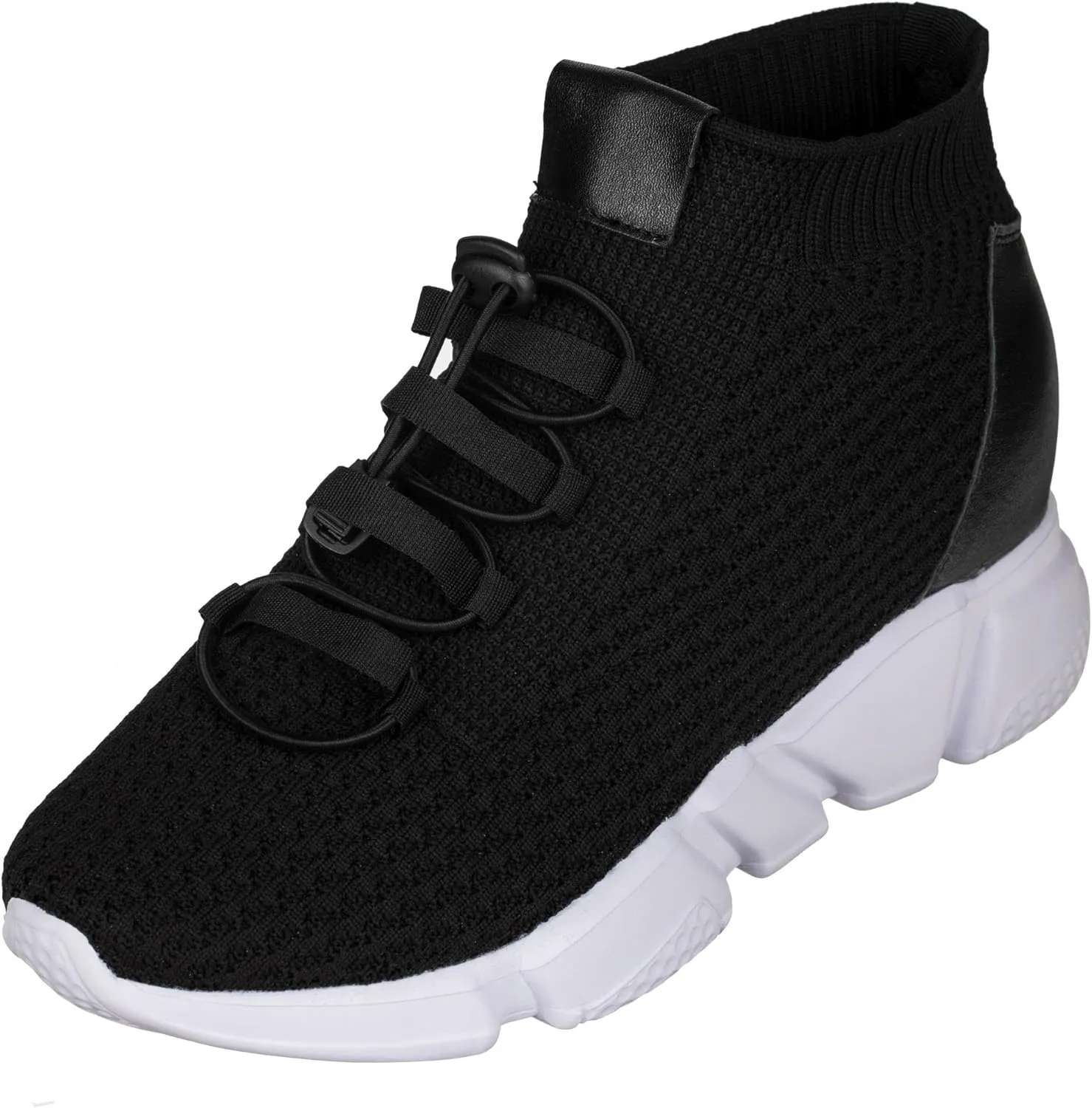 CALTO Men's Invisible Height Increasing Elevator Shoes - Black Kintted Ultra Lightweight Slip-on Sporty Trainer Sneakers - 3.2 Inches Taller - H1721 - Size 11 D(M) US