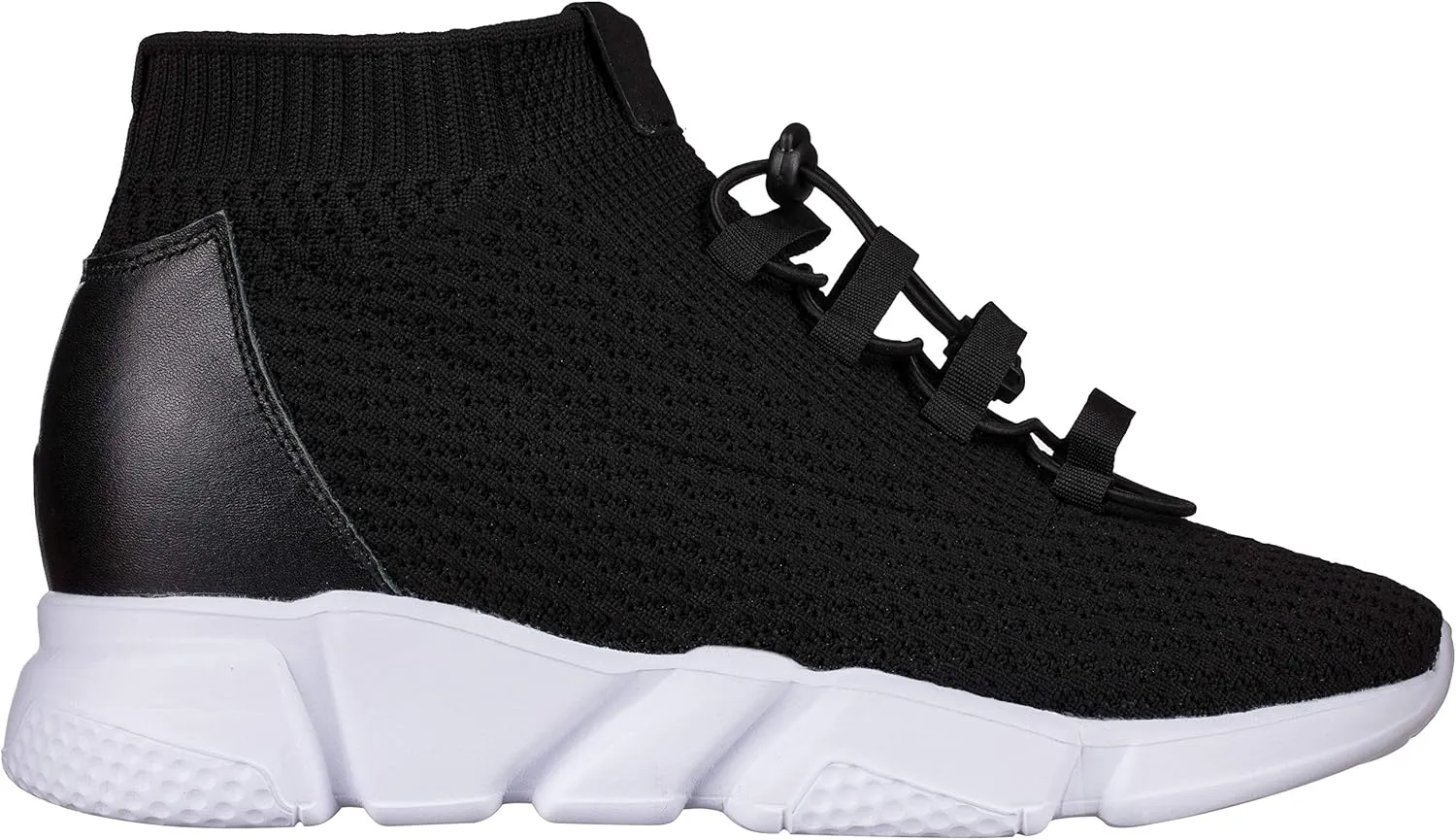 CALTO Men's Invisible Height Increasing Elevator Shoes - Black Kintted Ultra Lightweight Slip-on Sporty Trainer Sneakers - 3.2 Inches Taller - H1721 - Size 11 D(M) US