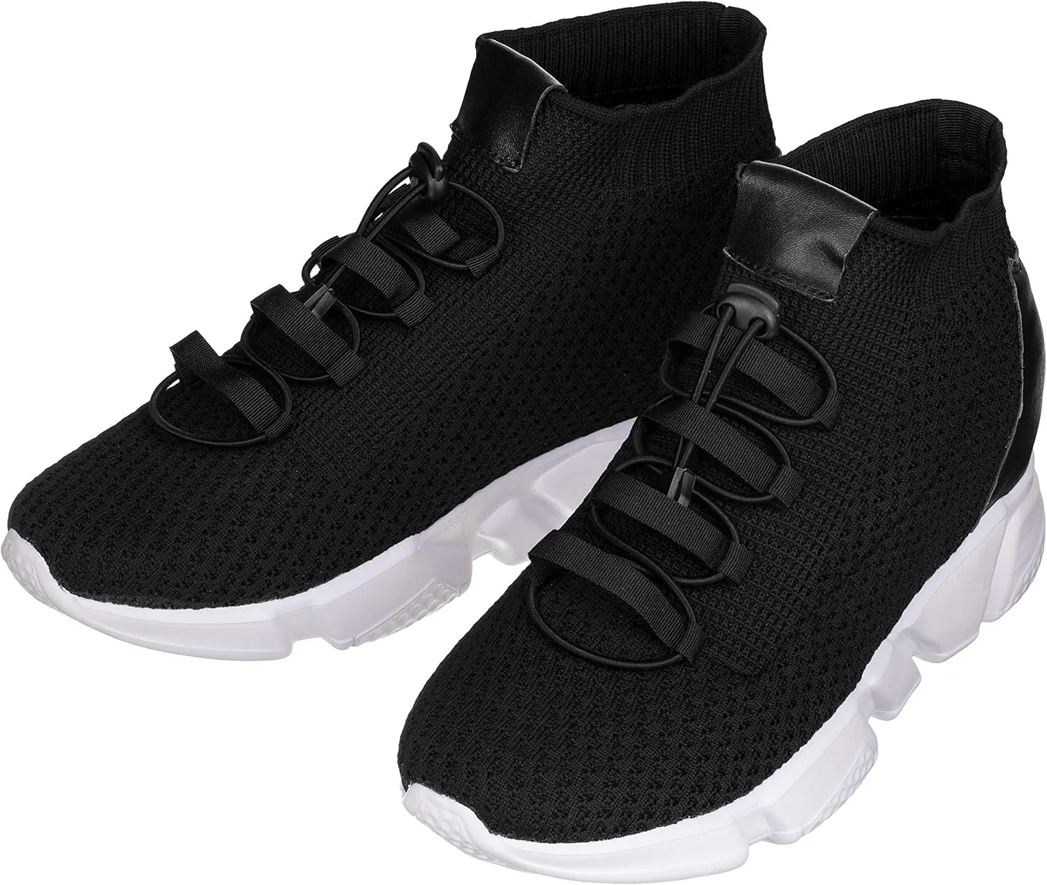 CALTO Men's Invisible Height Increasing Elevator Shoes - Black Kintted Ultra Lightweight Slip-on Sporty Trainer Sneakers - 3.2 Inches Taller - H1721 - Size 11 D(M) US