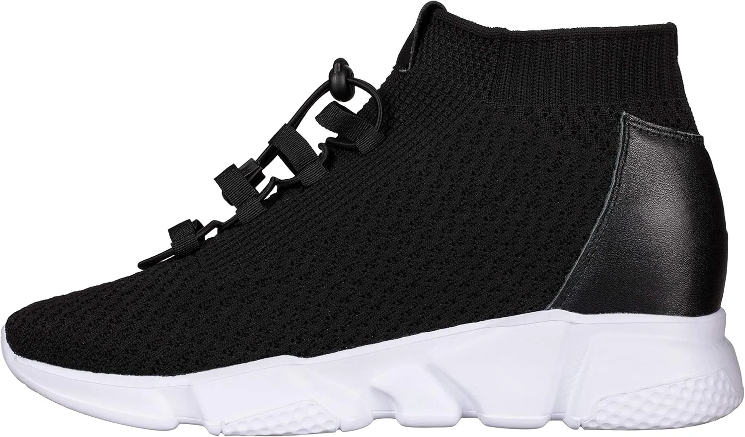 CALTO Men's Invisible Height Increasing Elevator Shoes - Black Kintted Ultra Lightweight Slip-on Sporty Trainer Sneakers - 3.2 Inches Taller - H1721 - Size 11 D(M) US