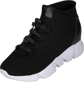 CALTO Men's Invisible Height Increasing Elevator Shoes - Black Kintted Ultra Lightweight Slip-on Sporty Trainer Sneakers - 3.2 Inches Taller - H1721 - Size 11 D(M) US