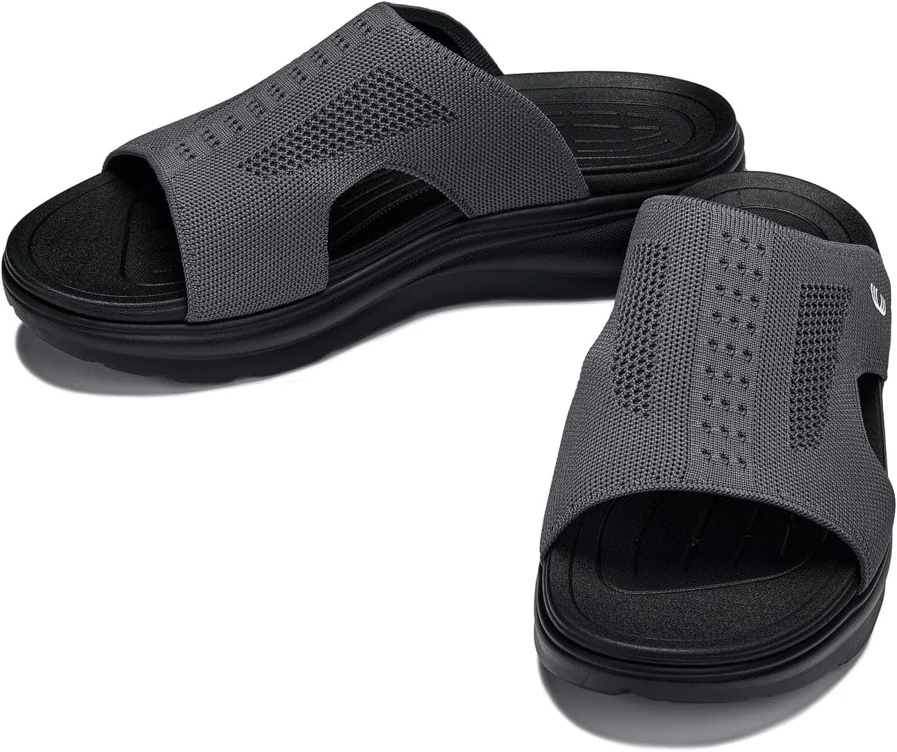 CALTO Men's Invisible Height Increasing Elevator Shoes - Black/Knitted Dark Grey Ultra Light-Weight Slip-on Comfort Sandals - 2 Inches Taller - X1658 - Size 10 D(M) US