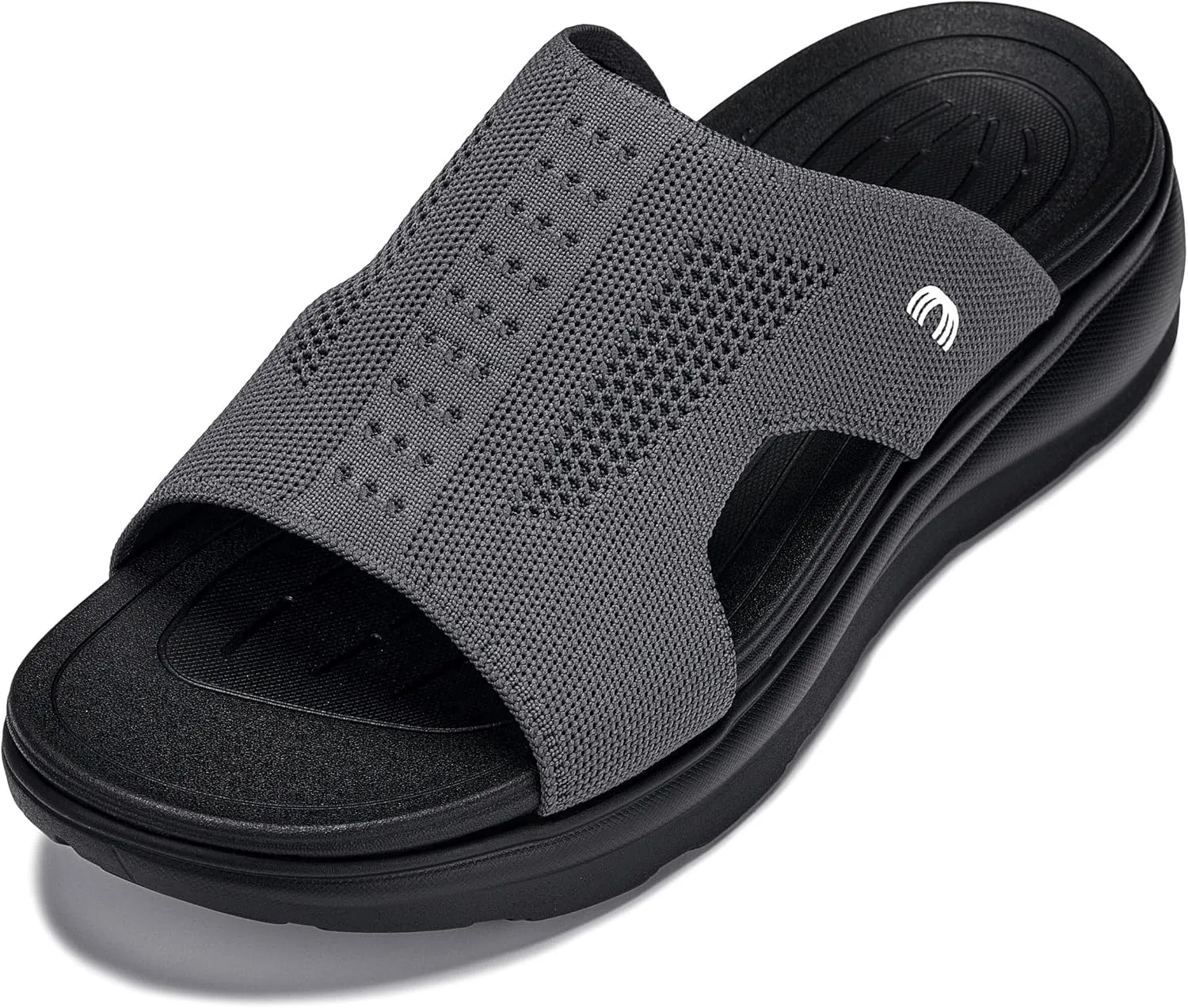 CALTO Men's Invisible Height Increasing Elevator Shoes - Black/Knitted Dark Grey Ultra Light-Weight Slip-on Comfort Sandals - 2 Inches Taller - X1658 - Size 10 D(M) US