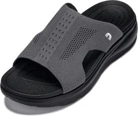 CALTO Men's Invisible Height Increasing Elevator Shoes - Black/Knitted Dark Grey Ultra Light-Weight Slip-on Comfort Sandals - 2 Inches Taller - X1658 - Size 10 D(M) US