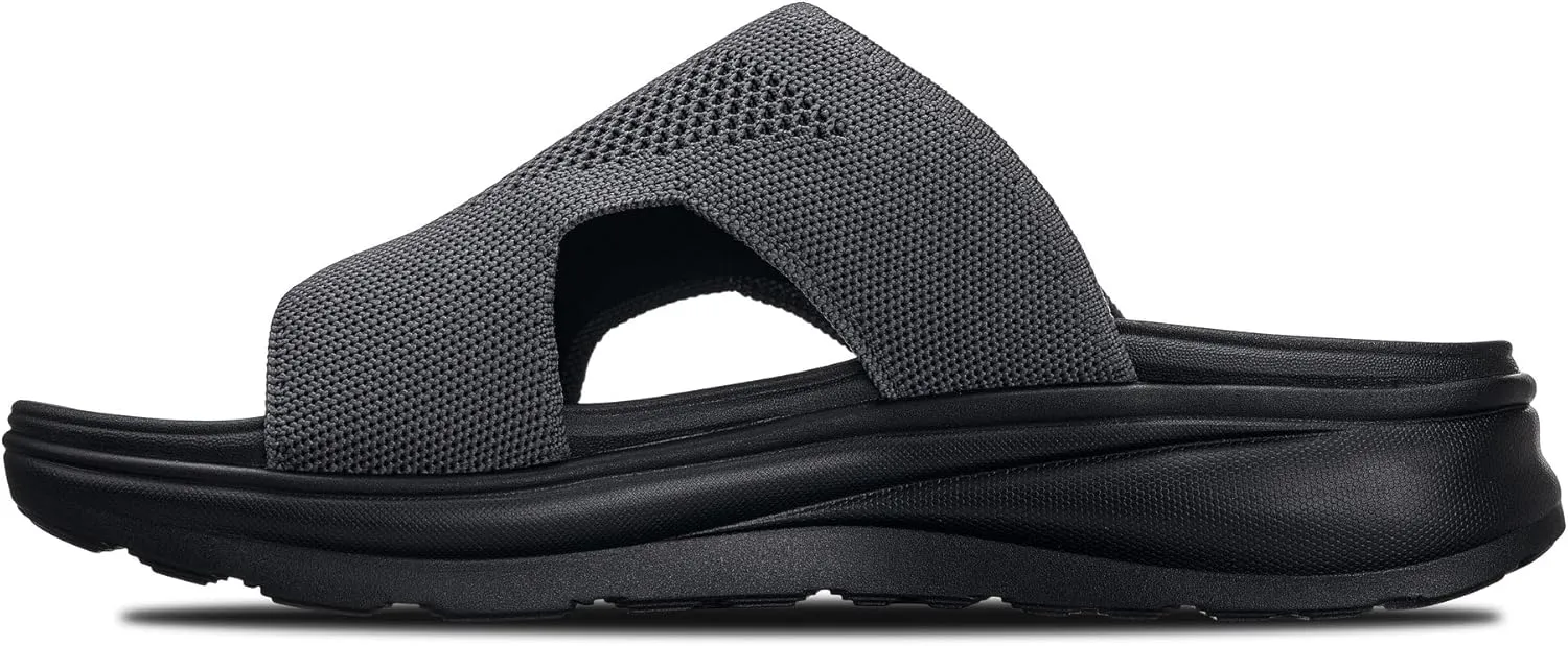 CALTO Men's Invisible Height Increasing Elevator Shoes - Black/Knitted Dark Grey Ultra Light-Weight Slip-on Comfort Sandals - 2 Inches Taller - X1658 - Size 10 D(M) US
