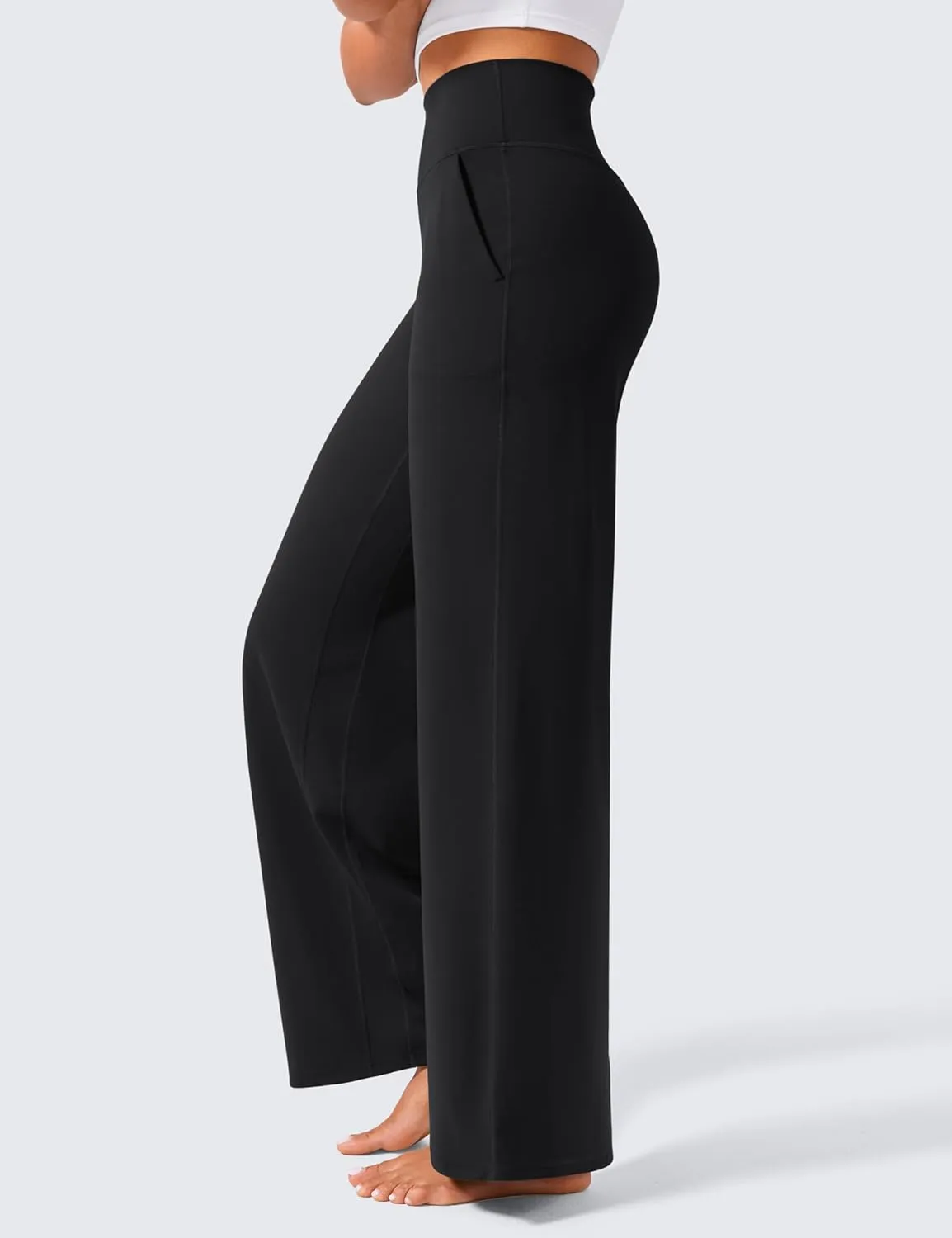CRZ YOGA Womens Butterlift High Waisted Wide Leg Pants with Pockets 29"/31"/33" - Yoga Lounge Buttery Soft Comfy Casual