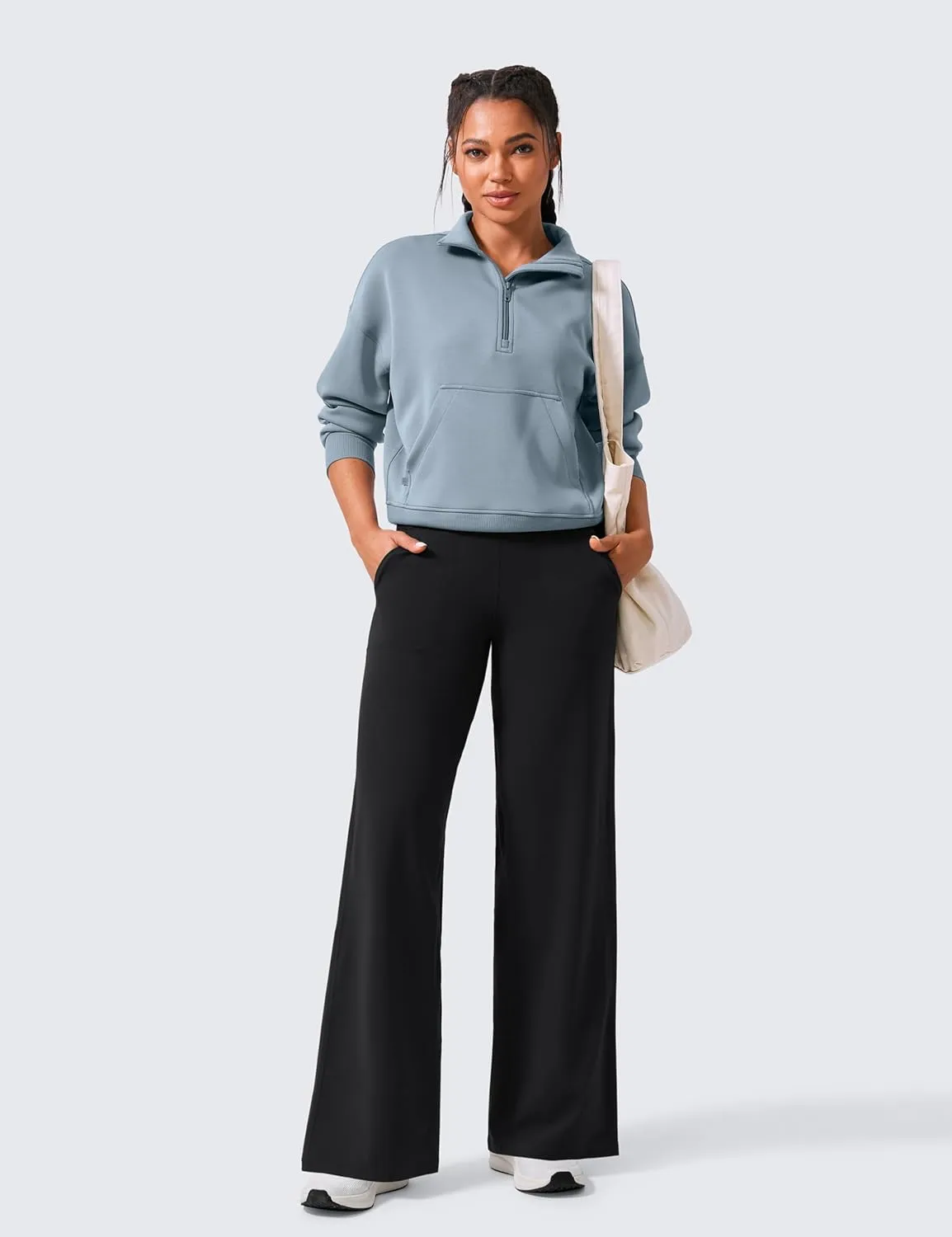 CRZ YOGA Womens Butterlift High Waisted Wide Leg Pants with Pockets 29"/31"/33" - Yoga Lounge Buttery Soft Comfy Casual