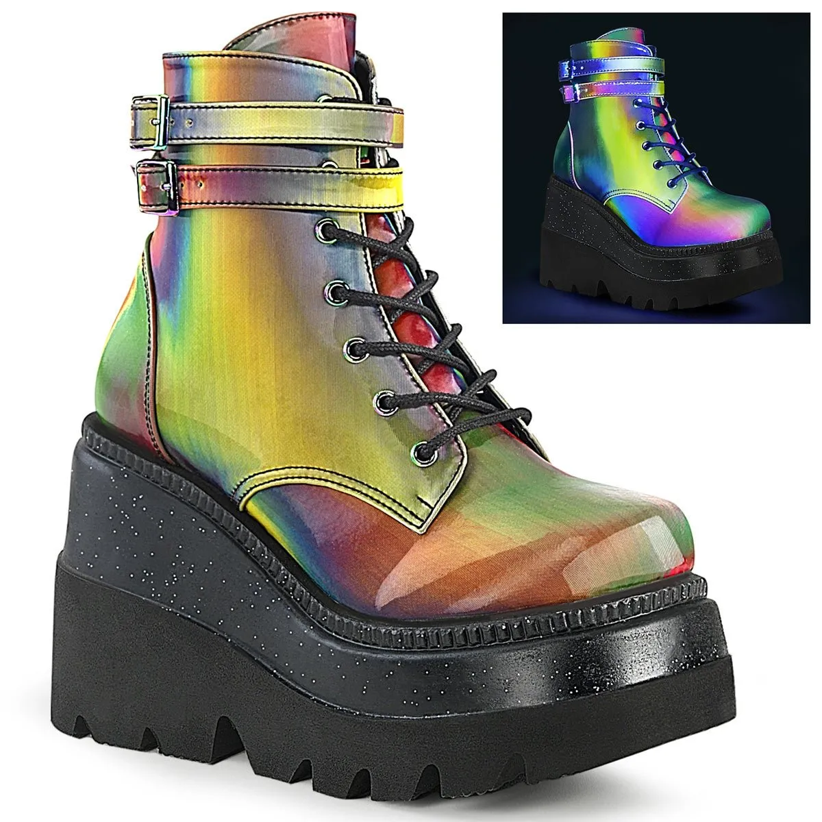 DemoniaCult Shaker 52-1 Womens Front Lace, Platform Ankle Length Boots