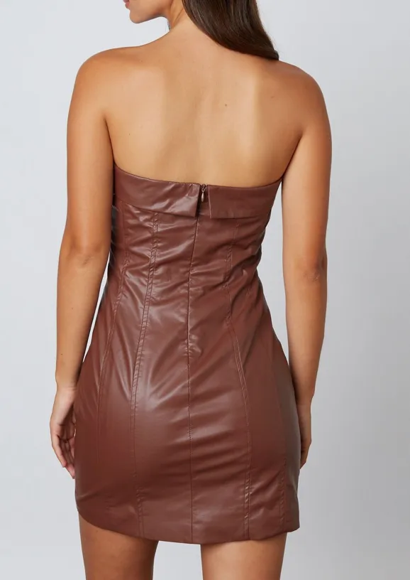 Faux Leather Strapless Mini Dress