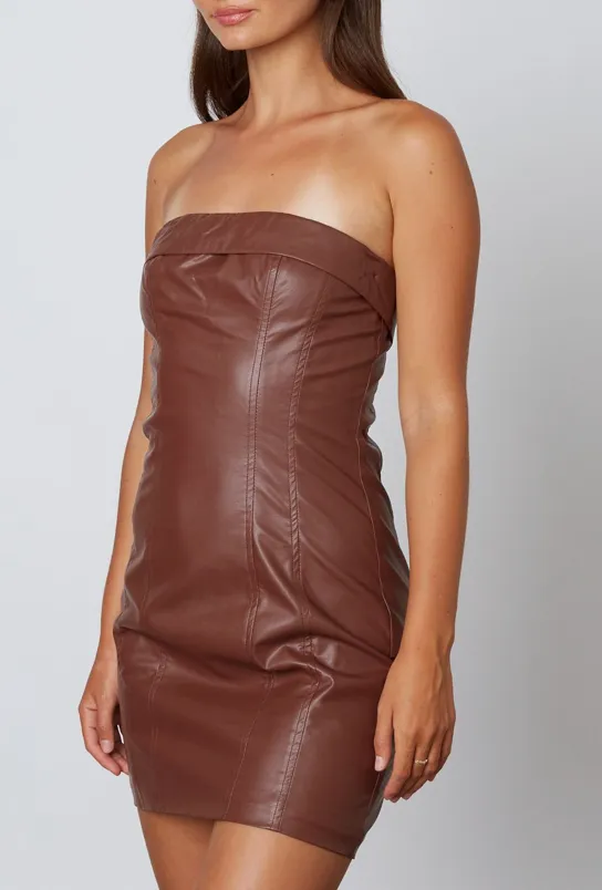 Faux Leather Strapless Mini Dress