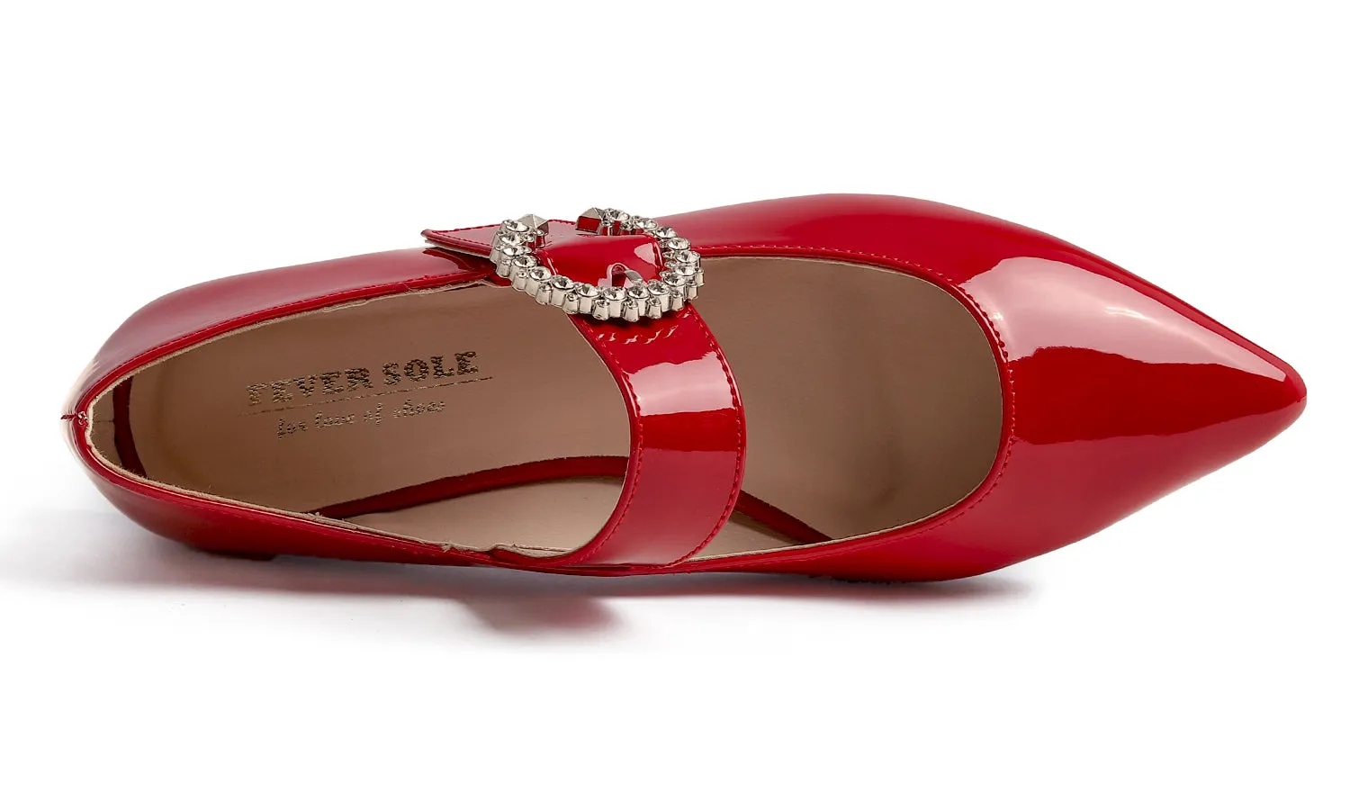 Feversole Women's Pointed Mary Jane Shoes Fashion Strap Buckle Slip On Flats Rhinestone Buckle