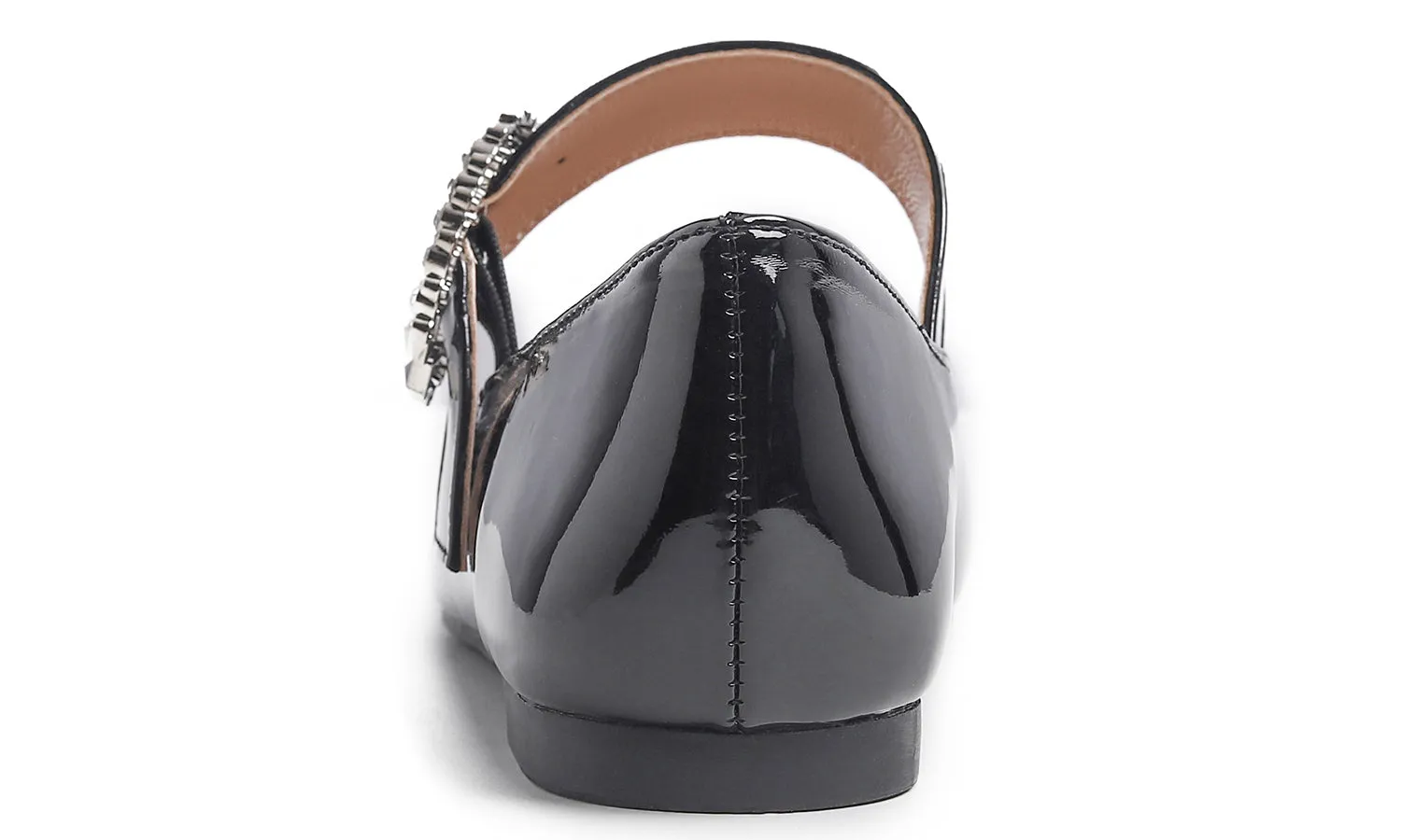 Feversole Women's Pointed Mary Jane Shoes Fashion Strap Buckle Slip On Flats Rhinestone Buckle