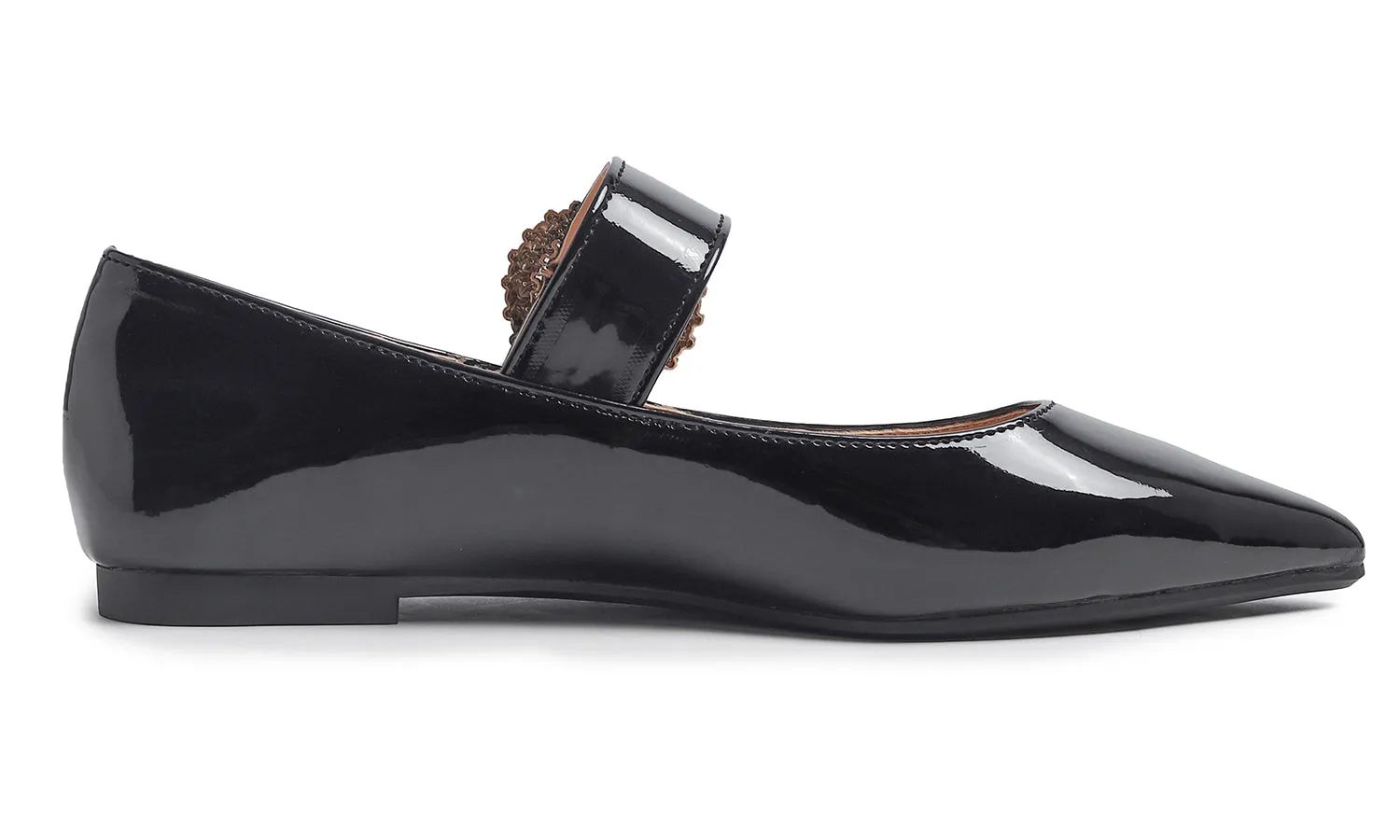 Feversole Women's Pointed Mary Jane Shoes Fashion Strap Buckle Slip On Flats Rhinestone Buckle