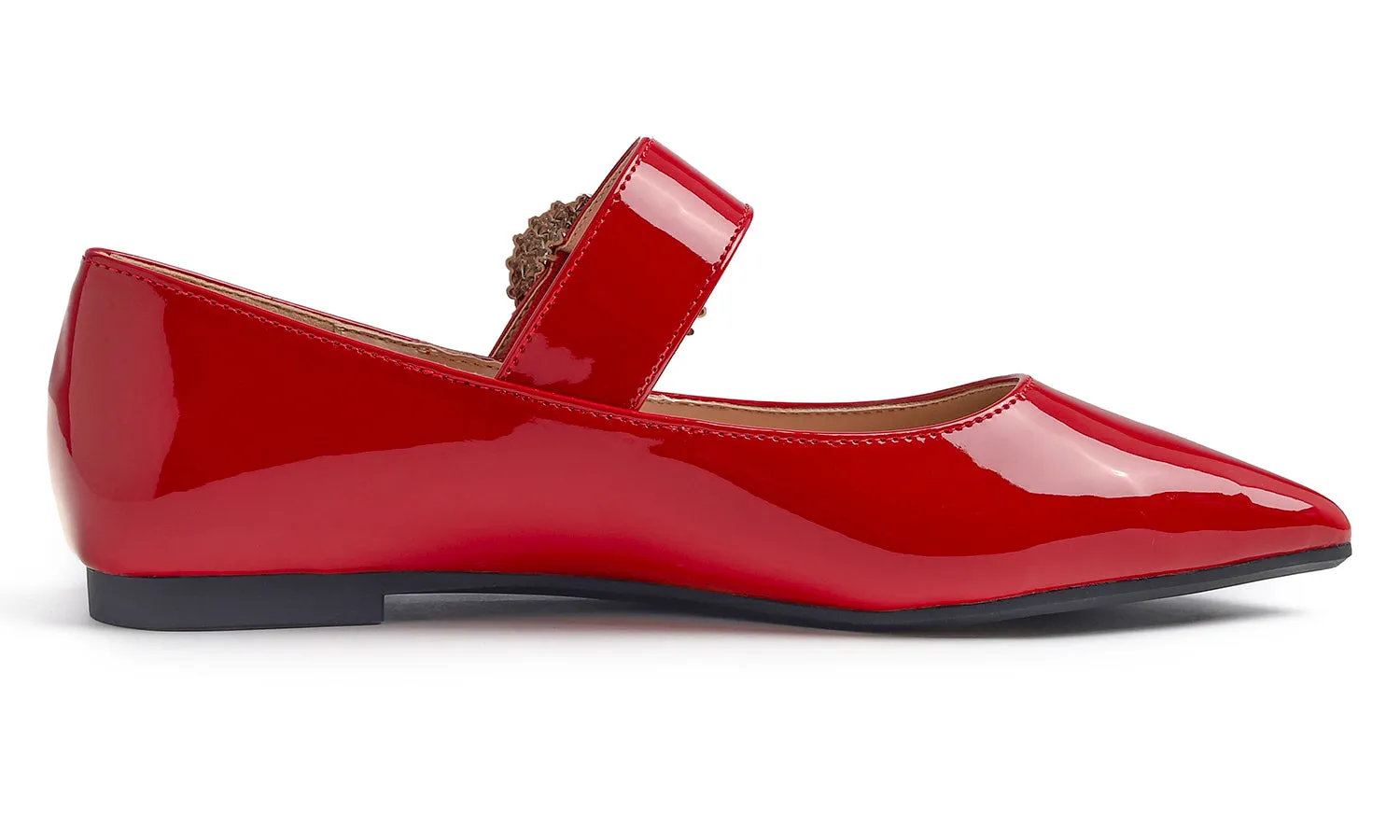 Feversole Women's Pointed Mary Jane Shoes Fashion Strap Buckle Slip On Flats Rhinestone Buckle