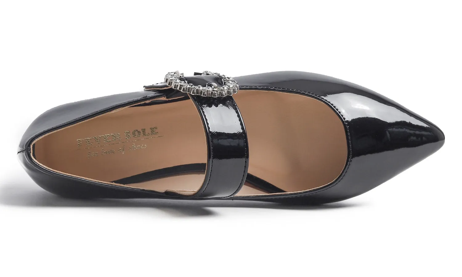 Feversole Women's Pointed Mary Jane Shoes Fashion Strap Buckle Slip On Flats Rhinestone Buckle