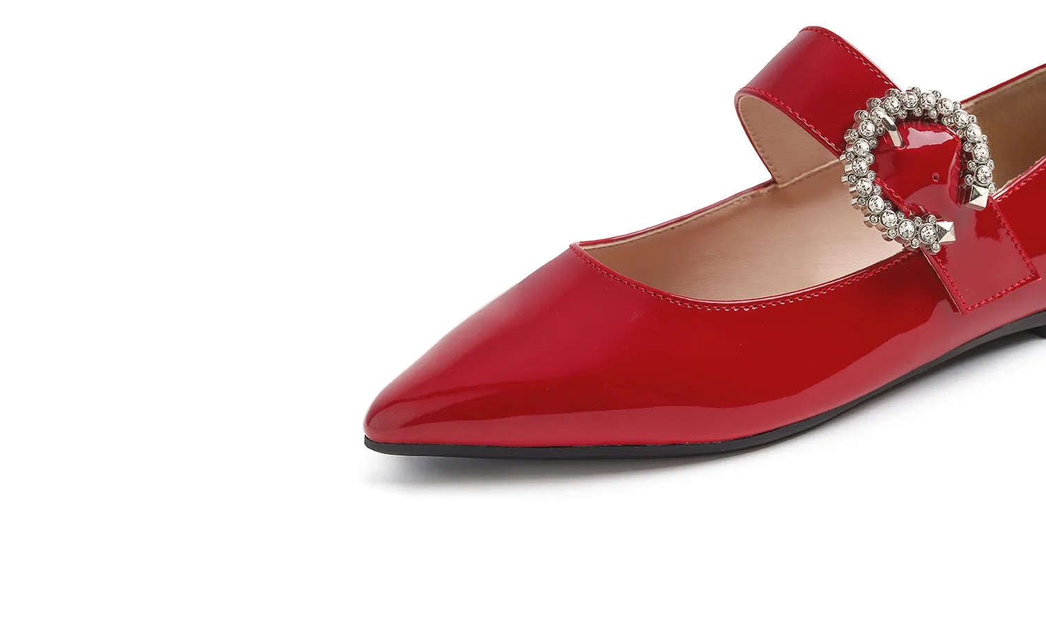 Feversole Women's Pointed Mary Jane Shoes Fashion Strap Buckle Slip On Flats Rhinestone Buckle