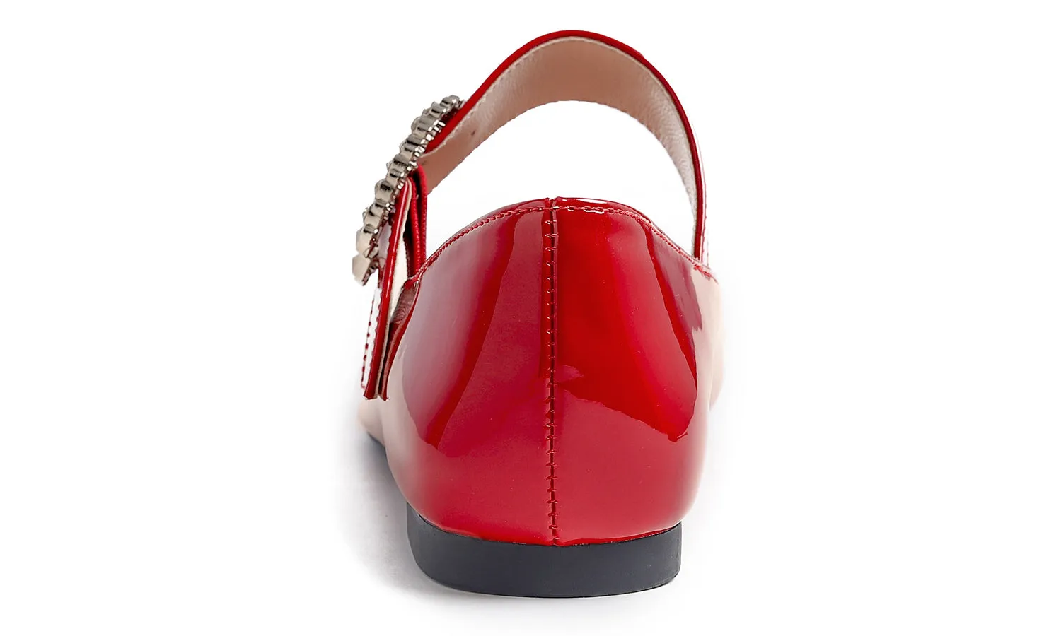 Feversole Women's Pointed Mary Jane Shoes Fashion Strap Buckle Slip On Flats Rhinestone Buckle