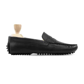 Handmade Custom  Black Calf Leather Driver Mens Loafers