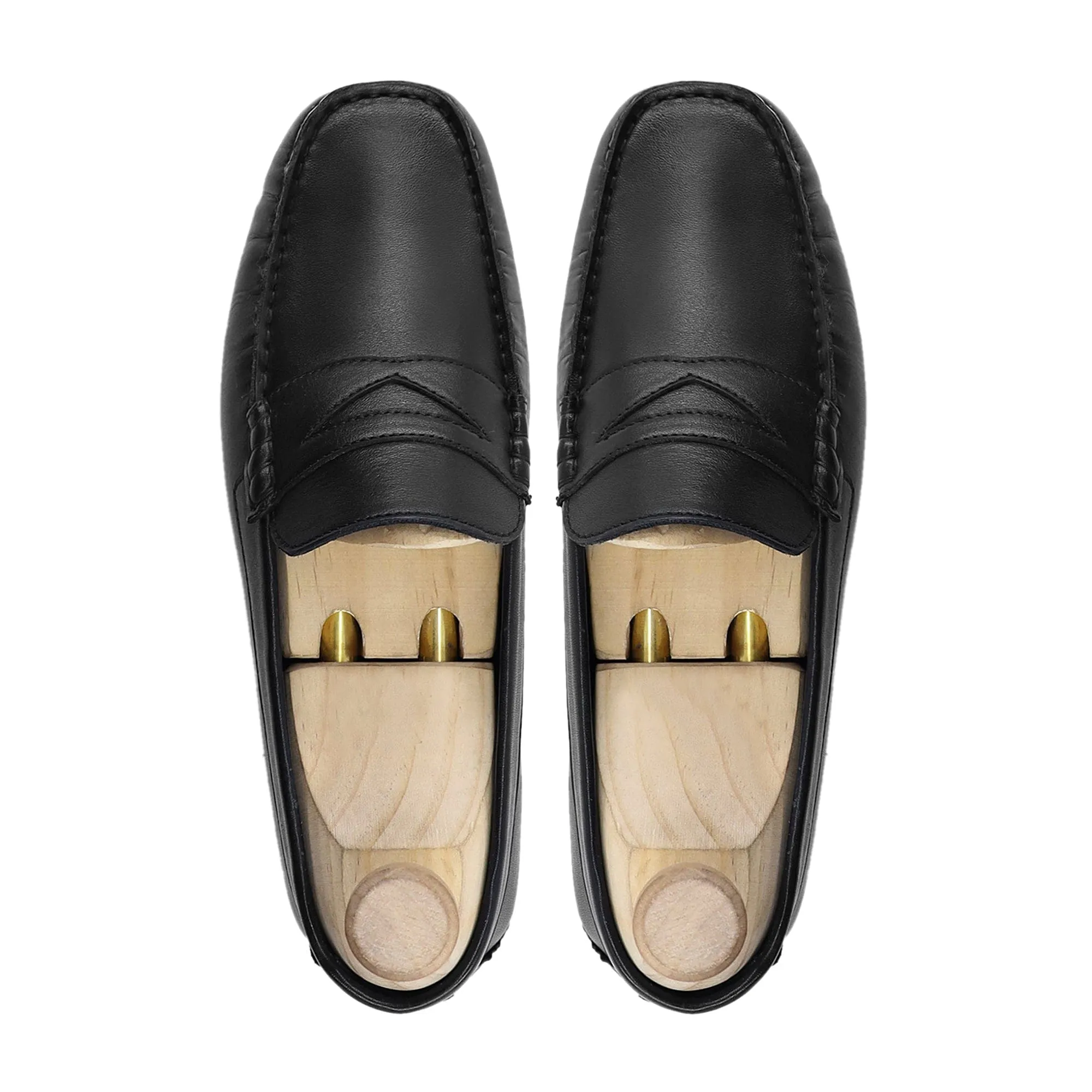 Handmade Custom  Black Calf Leather Driver Mens Loafers