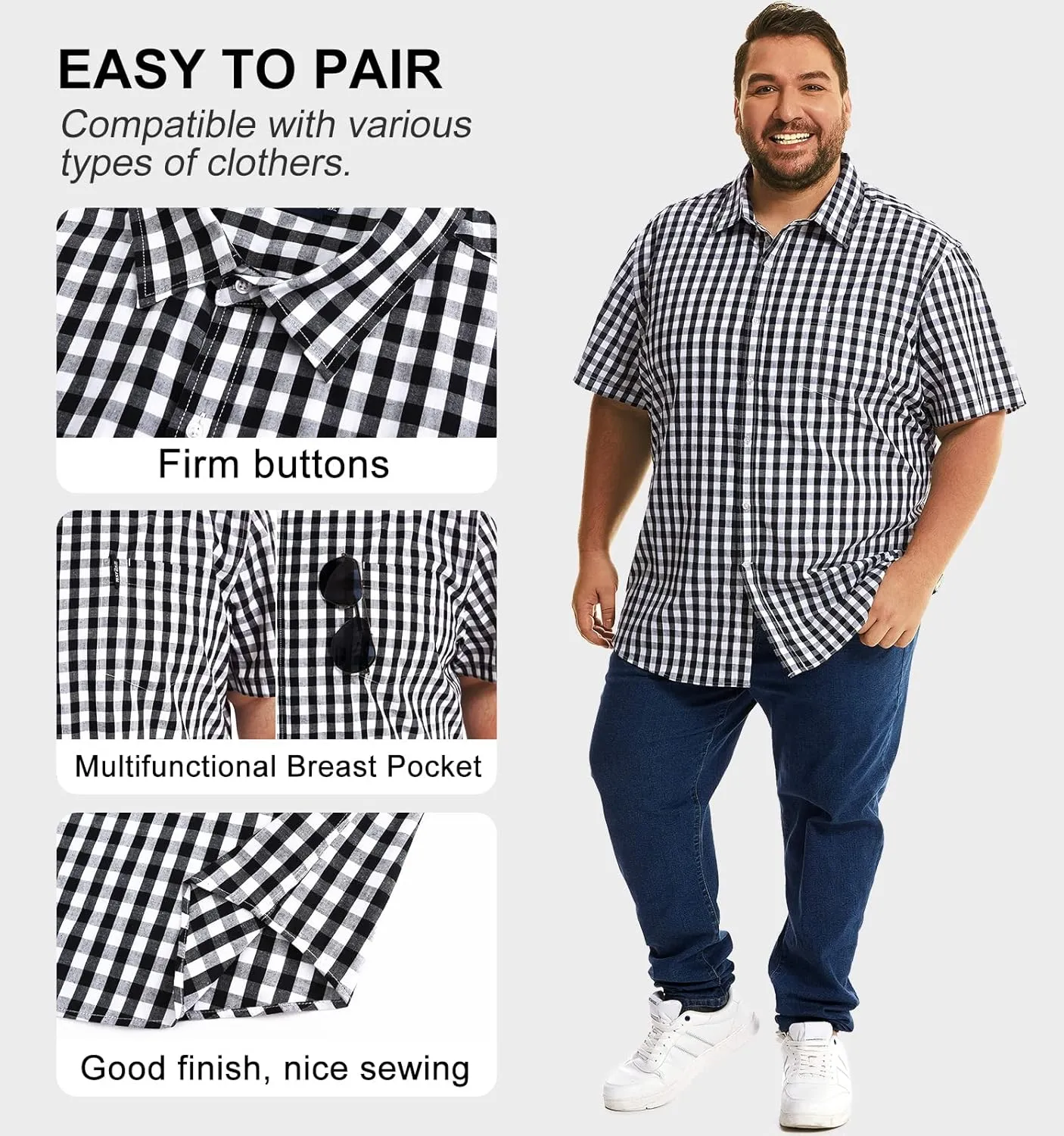 HOdo Big and Tall Mens Cotton Button Down Shirt 2XL-6XL