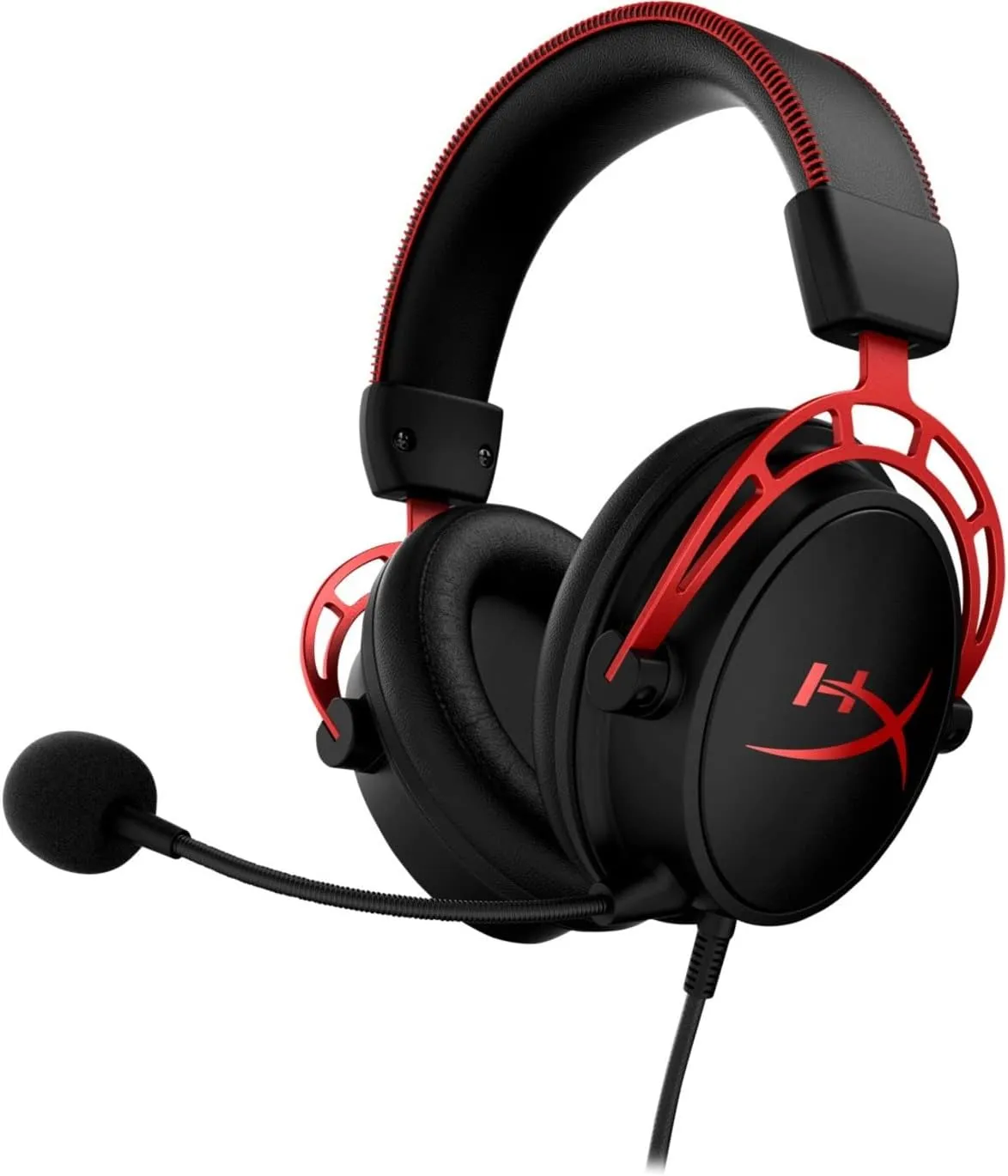 HyperX Cloud Alpha Gaming Headset Headphone Wired Detachable Noise Cancelling Microphone Dual Chamber Drivers Memory Foam Over-ear Soft Leatherette for PC Xbox Nintendo Switch PS4 Black Red (Renewed)