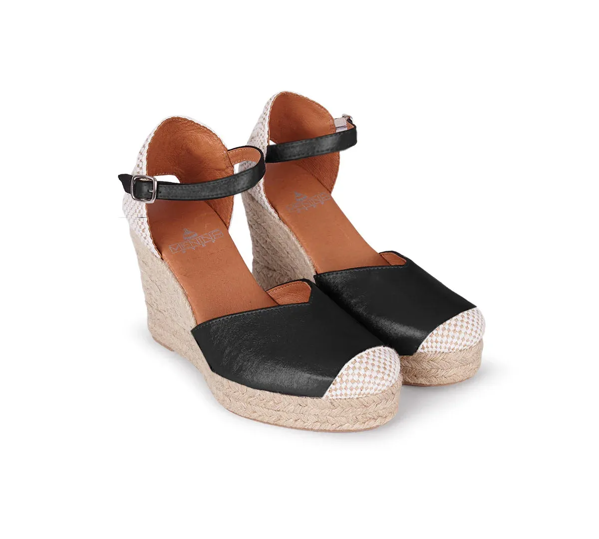 Jimena Metallic Black High Wedge Strap