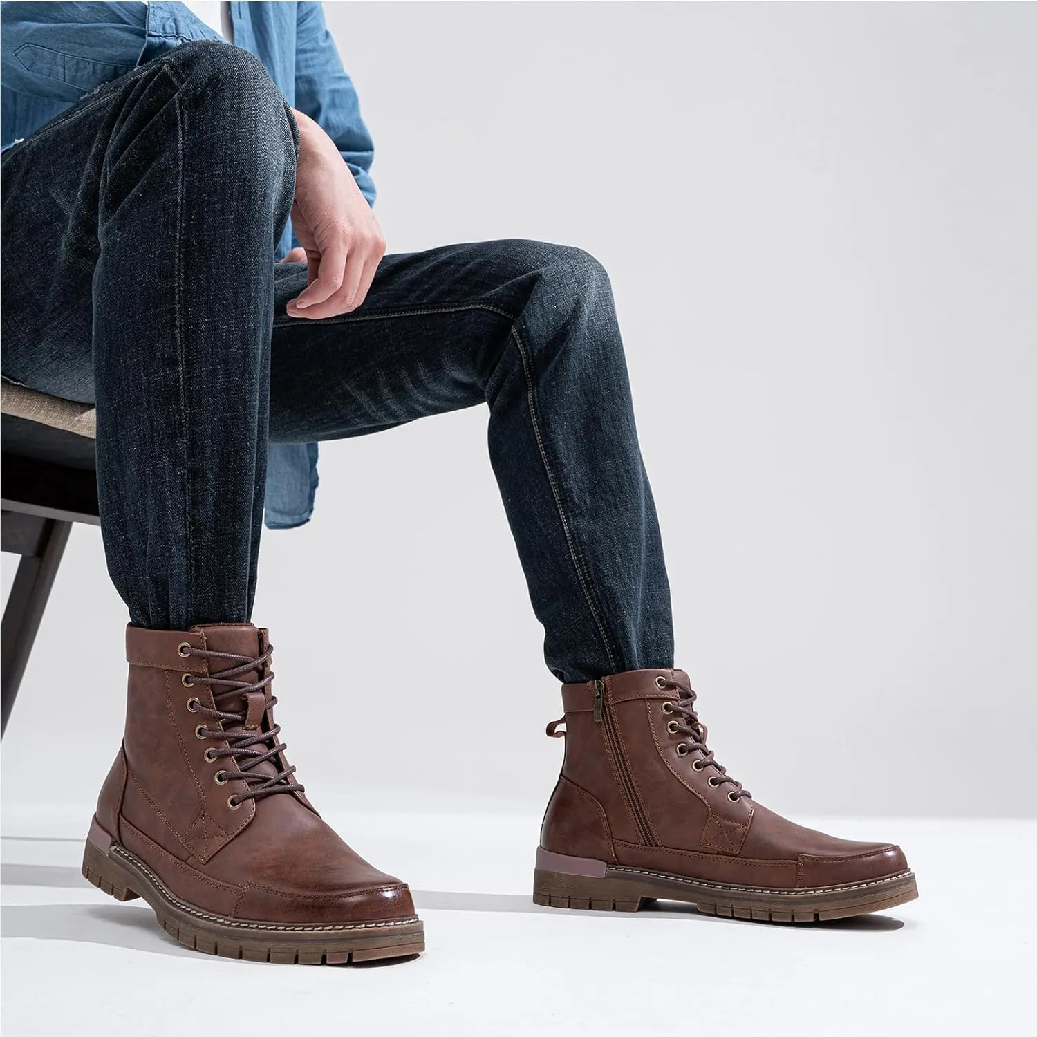 Jousen Mens Boots Casual Motorcycle Boot for Men Chukka Zipper Combat Botas Para Hombre Fashion