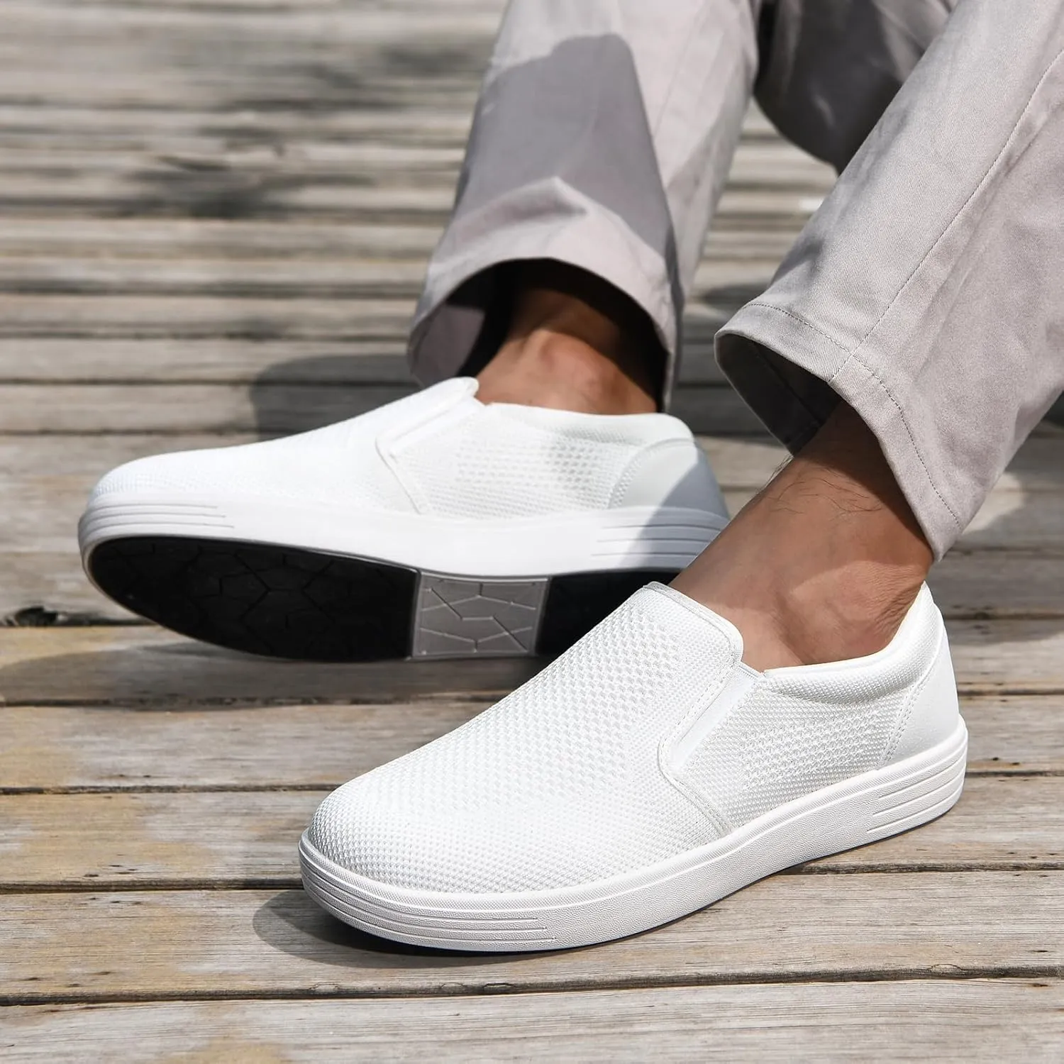 konhill Men's Slip on Shoes, Casual Breathable Boat Sneakers with Arch Support Lightweight Mesh Beach Loafers for Driving Walking Skate
