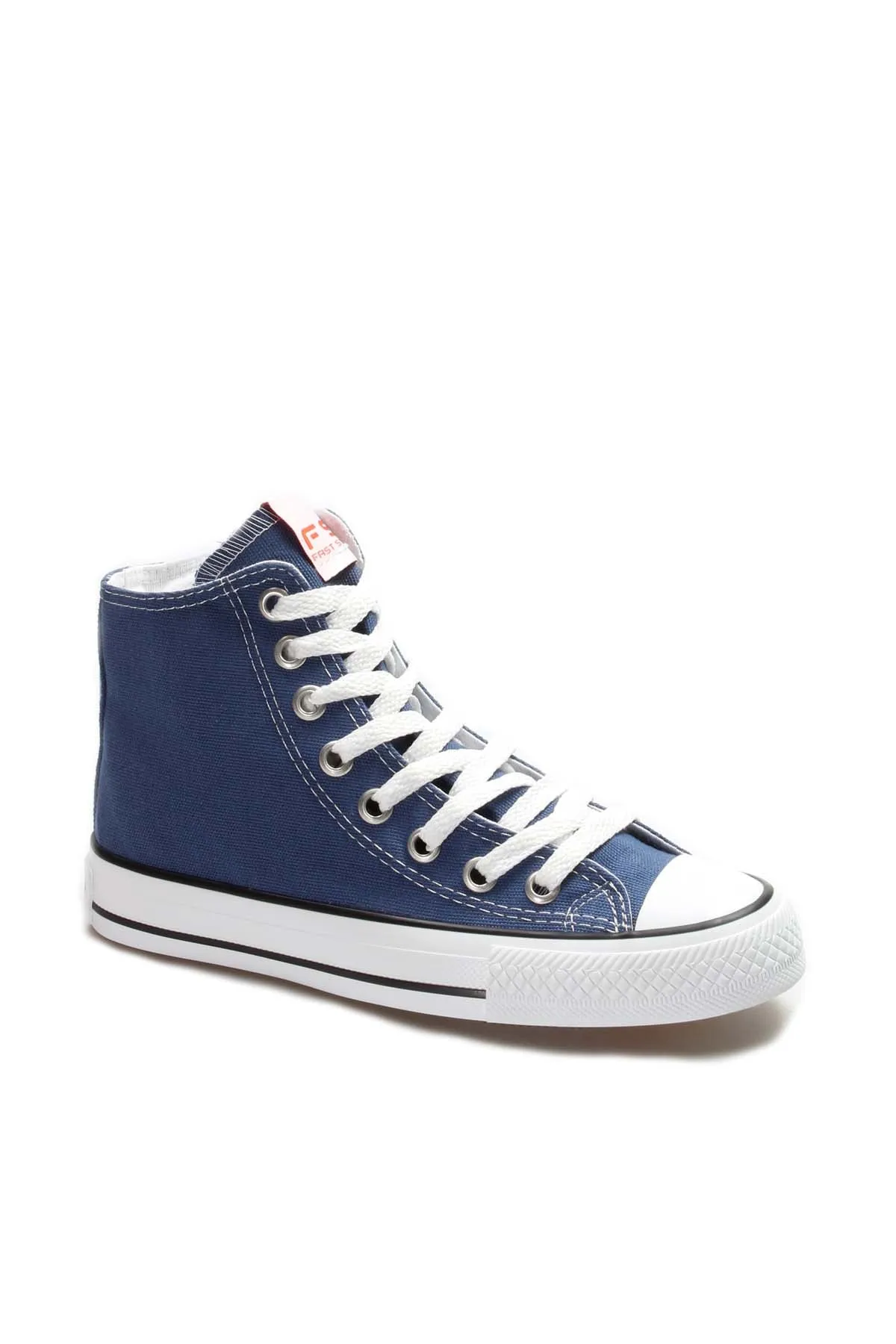 Men's Denim Blue High-Top Canvas Sneakers with White Stitching - Wessi
