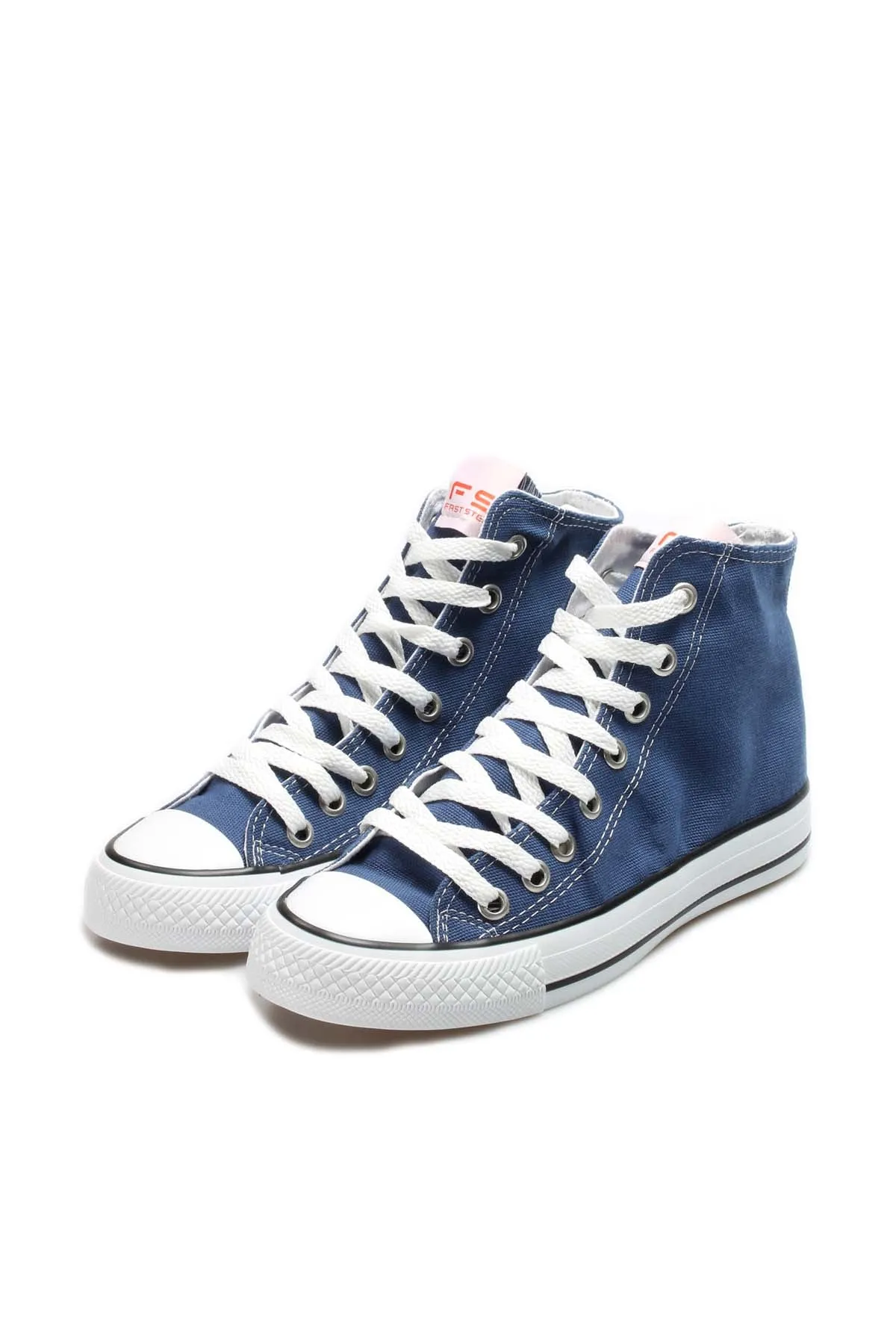 Men's Denim Blue High-Top Canvas Sneakers with White Stitching - Wessi